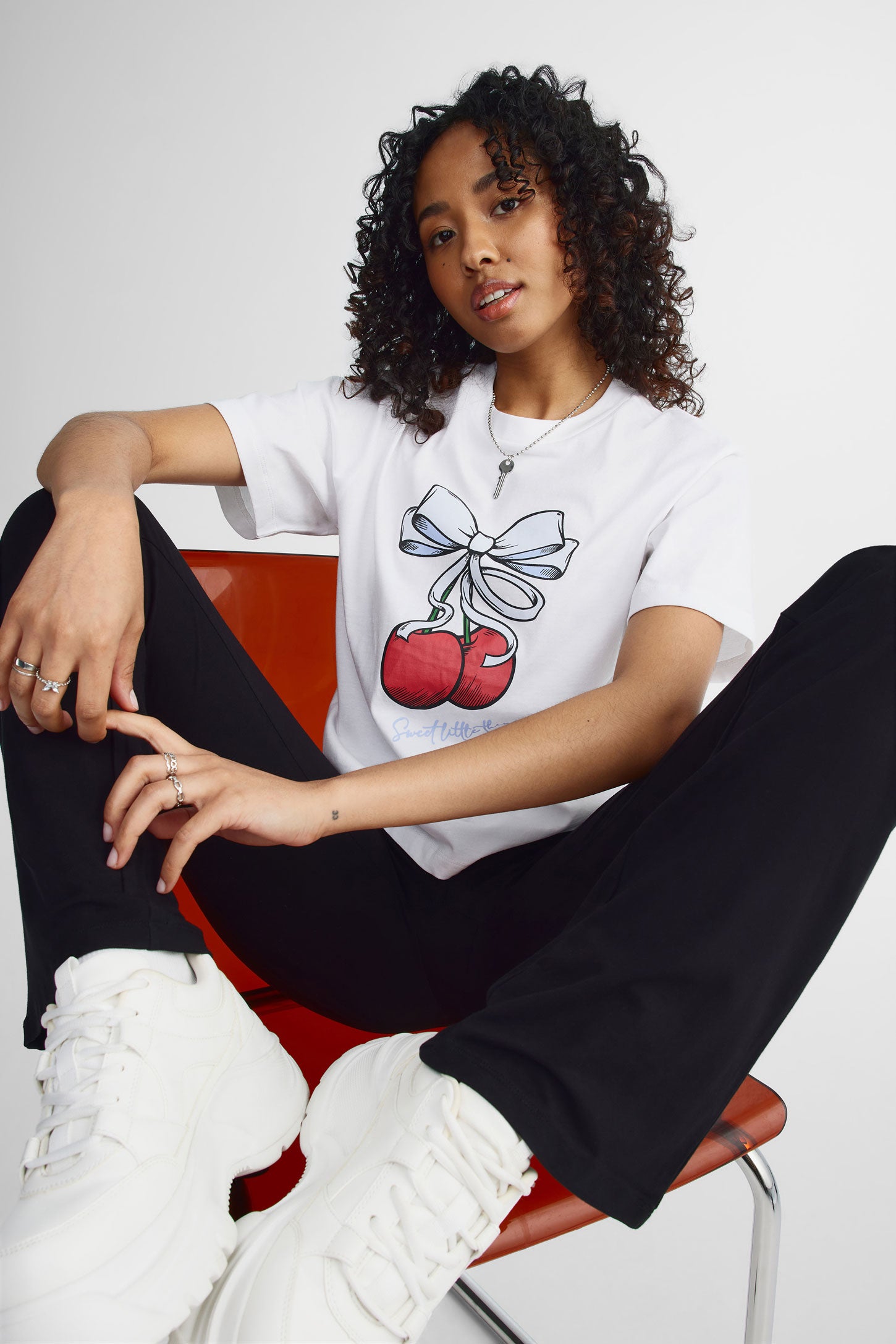 T-shirt col rond coupe ample - Femme && BLANC MULTI