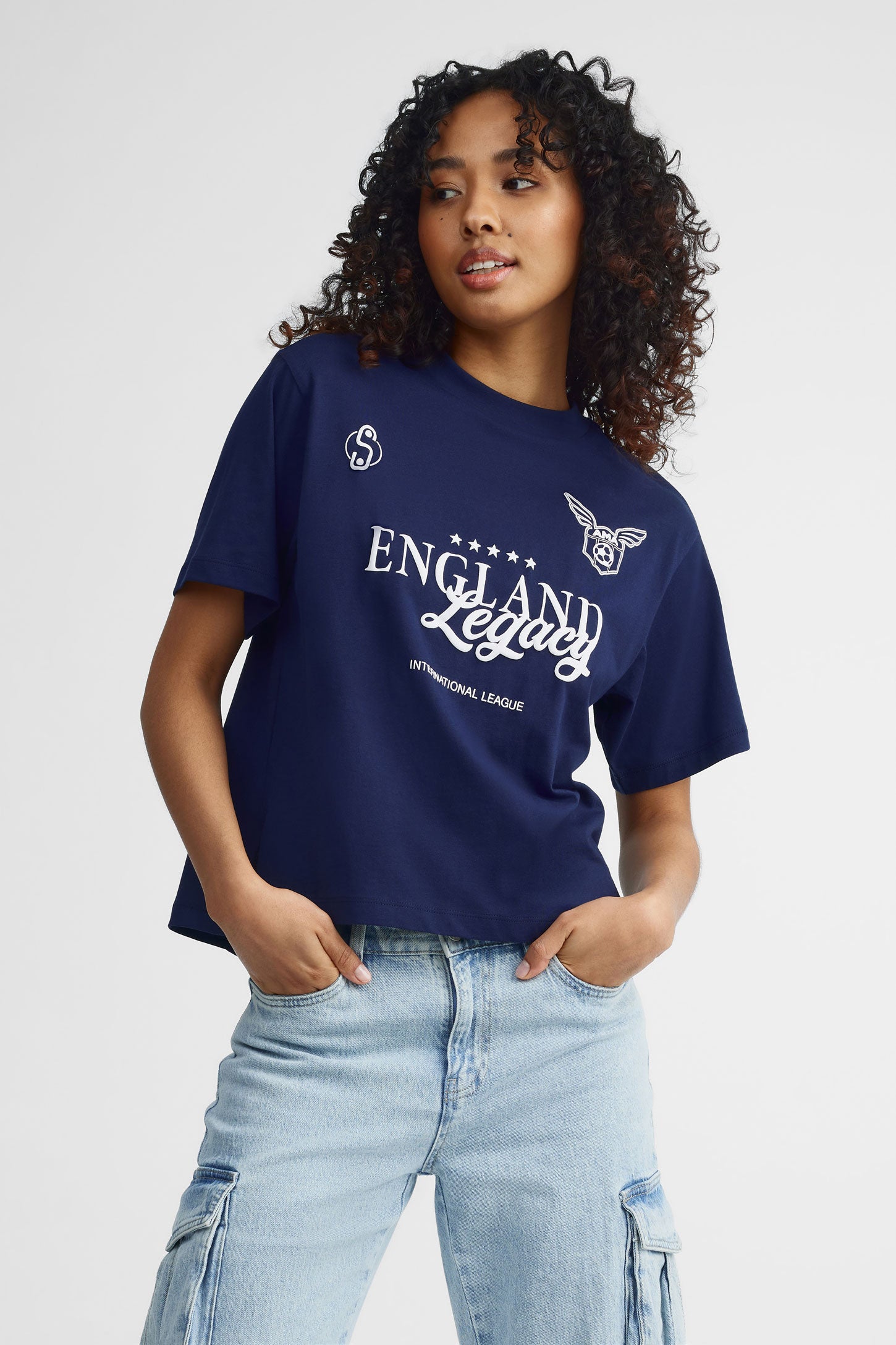 T-shirt col rond coupe ample - Femme && BLEU MARINE MUL