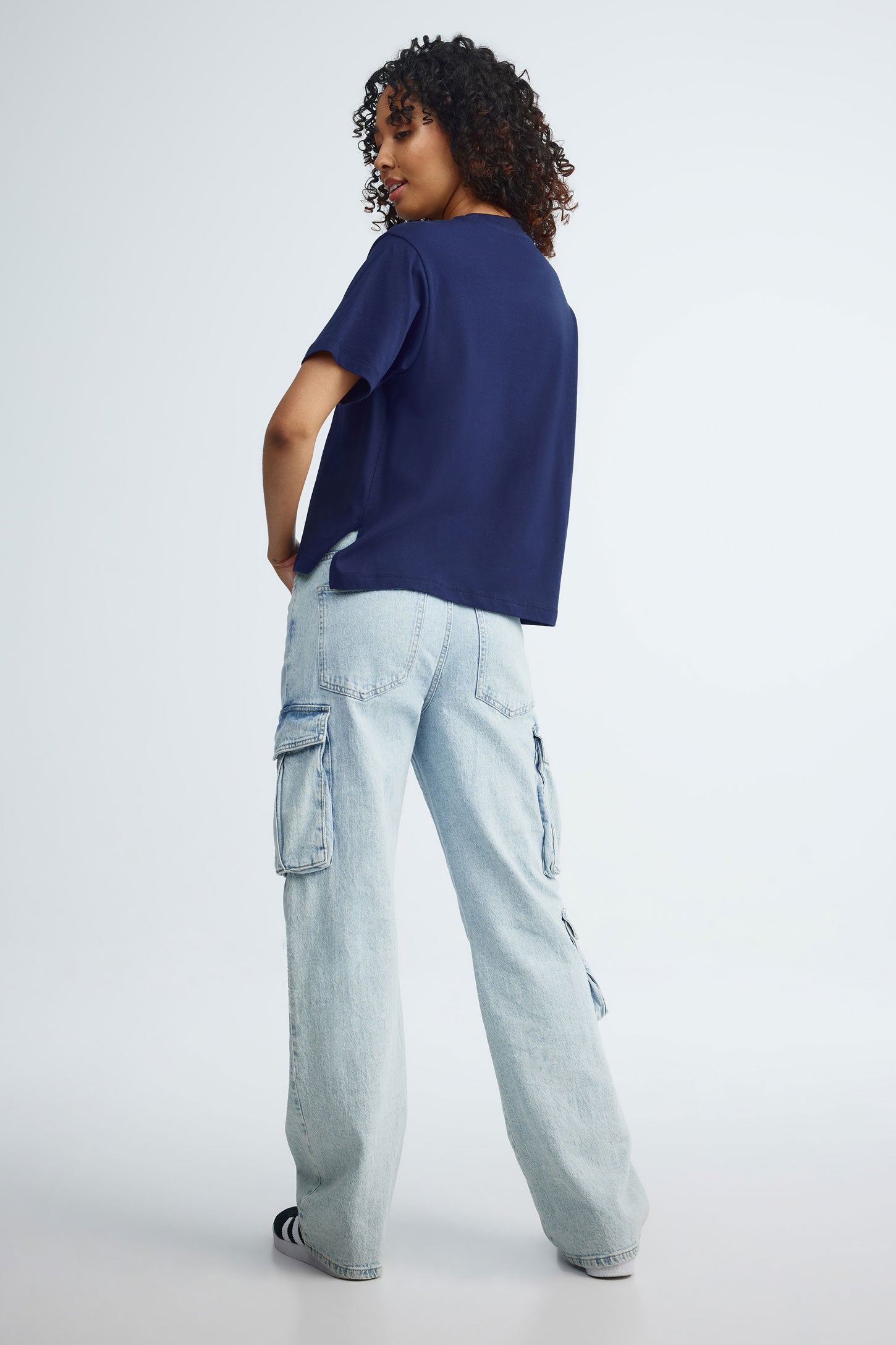 T-shirt col rond coupe ample - Femme && BLEU MARINE MUL
