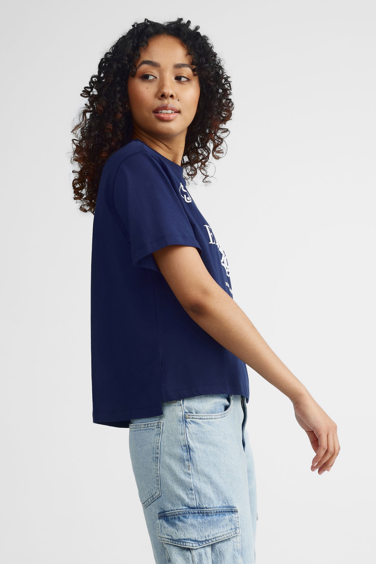 T-shirt col rond coupe ample - Femme && BLEU MARINE MUL
