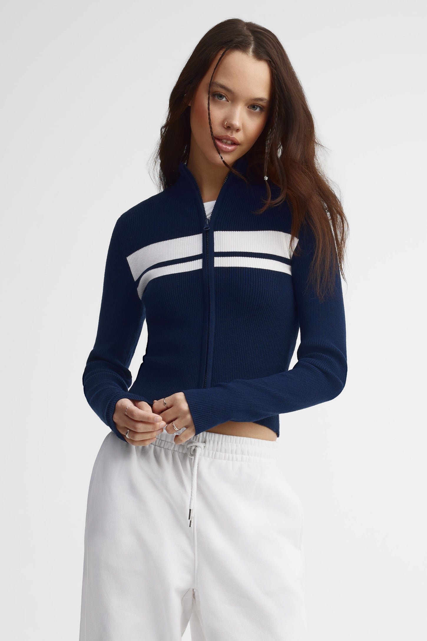 Cardigan col montant tricot - Femme && BLEU MARINE MUL