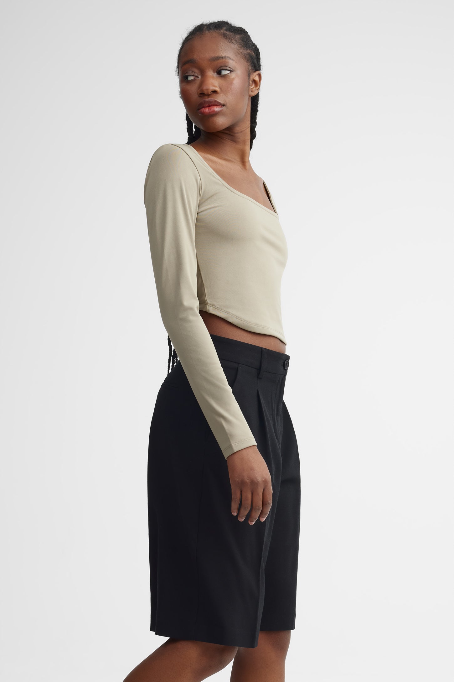 Bermuda taille haute jambe large - Femme && NOIR