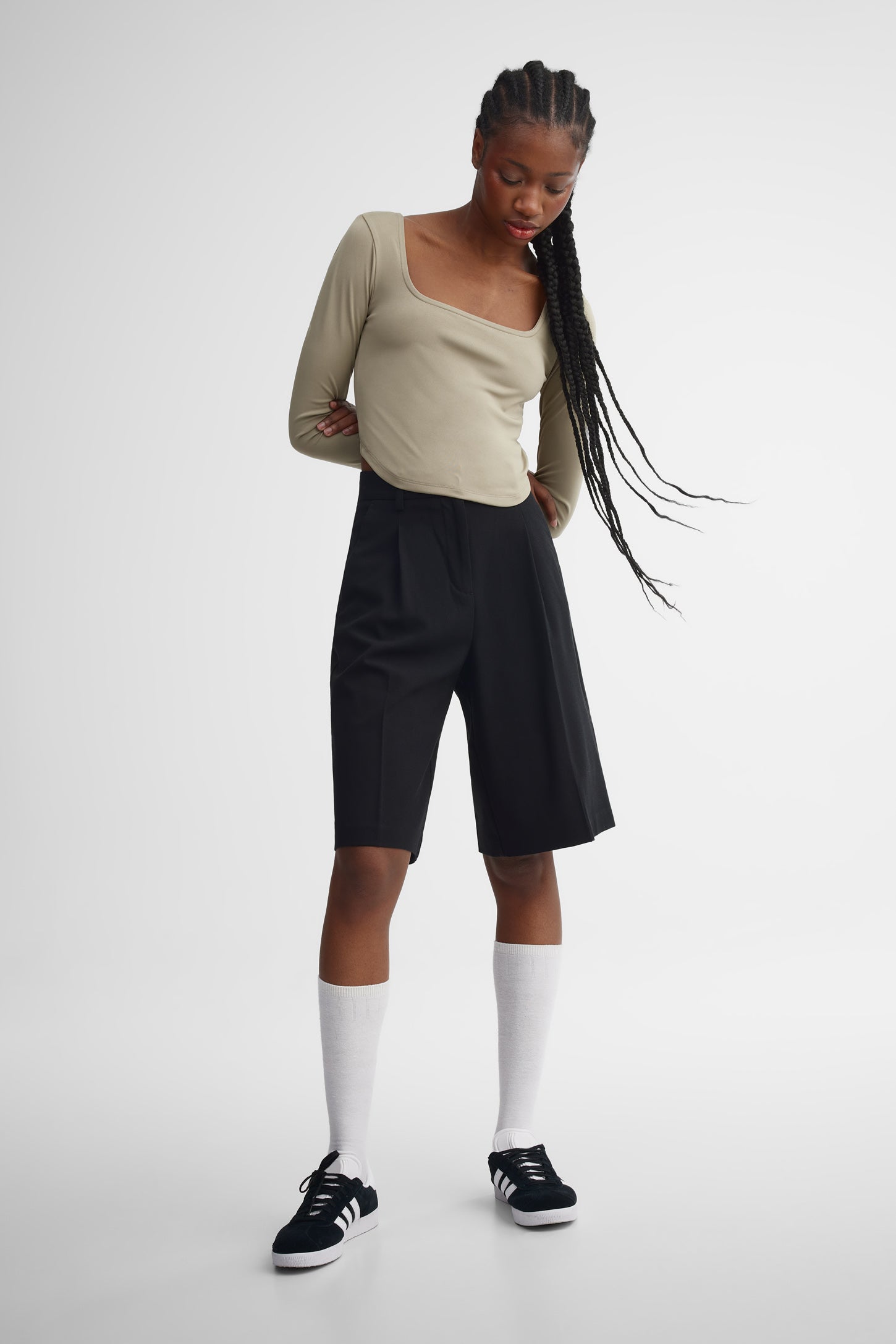 Bermuda taille haute jambe large - Femme && NOIR