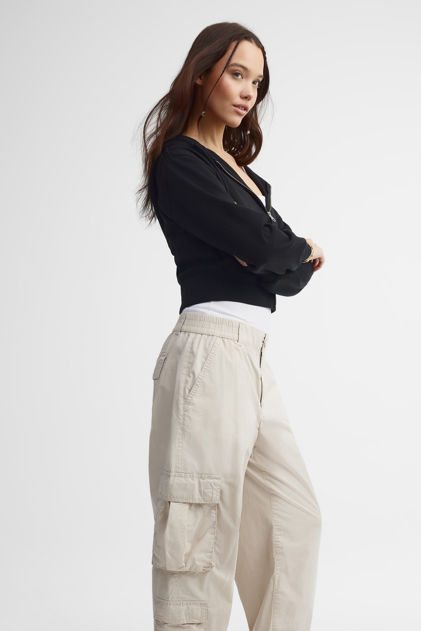 Pantalon parachute cargo coton - Femme && BEIGE