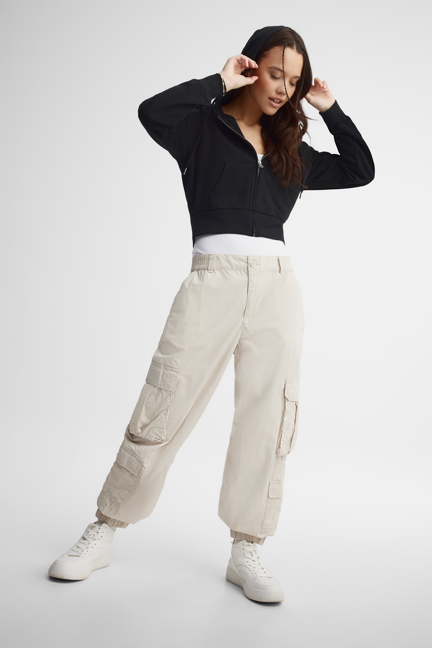 Pantalon parachute cargo coton - Femme && BEIGE