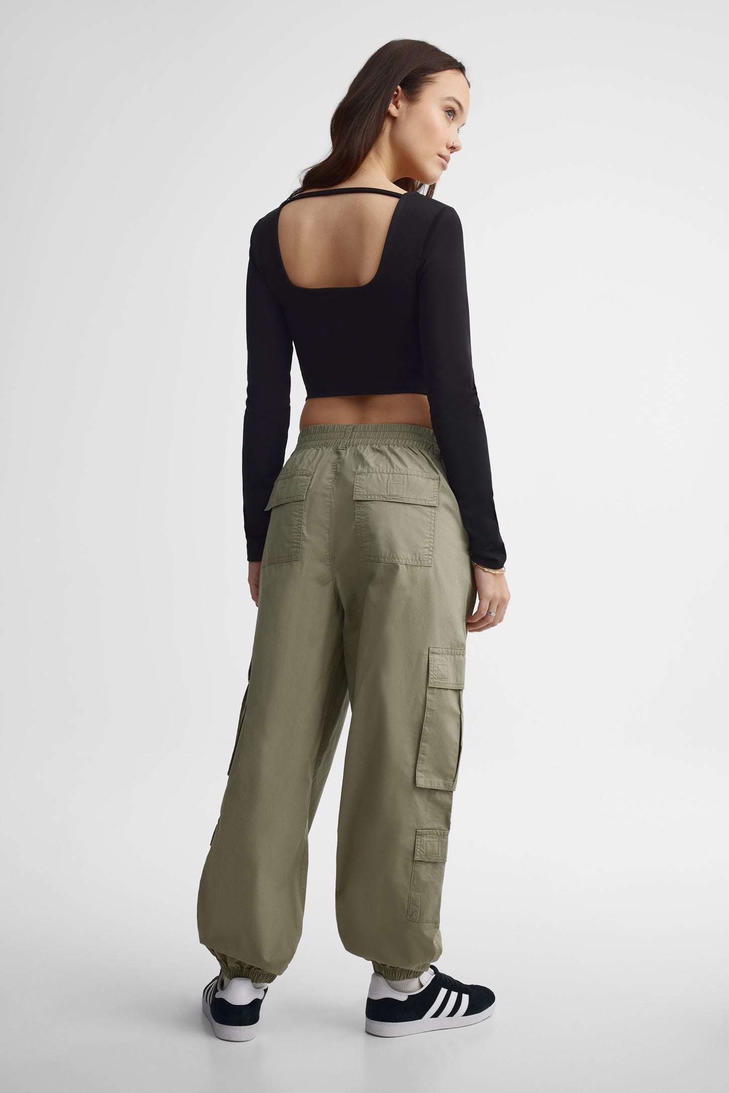 Pantalon parachute cargo coton - Femme && KAKI