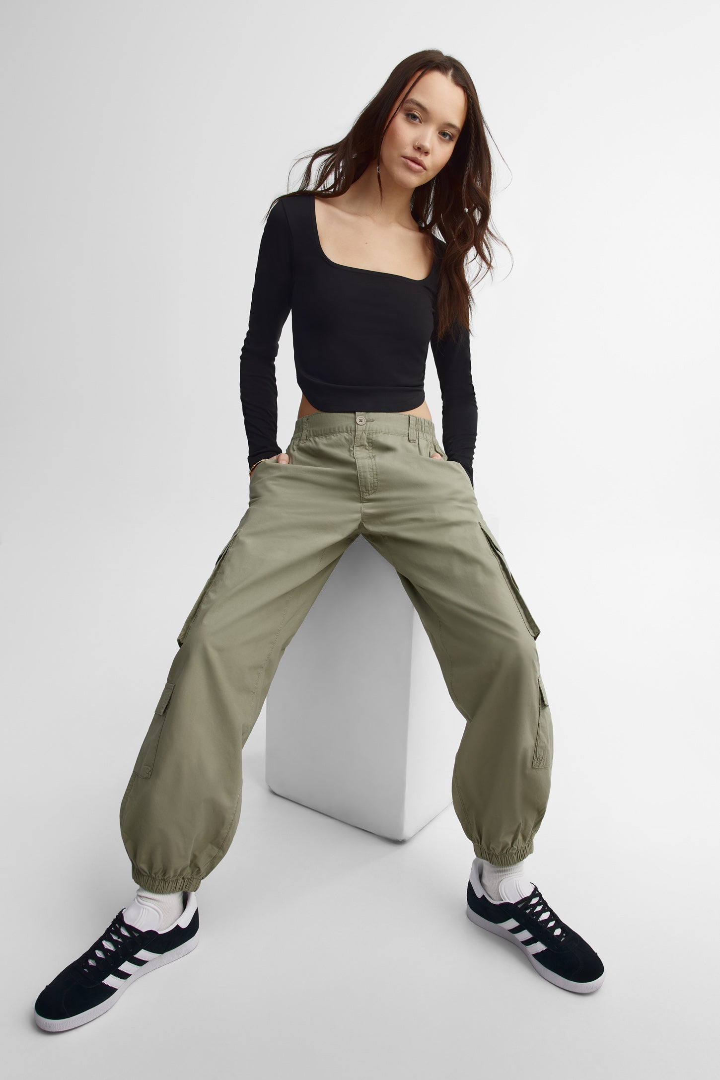 Pantalon parachute cargo coton - Femme && KAKI