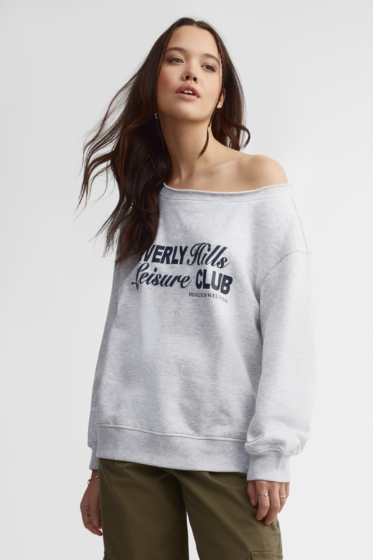 Chandail épaule dénudée coton ouaté - Femme && GRIS MULTI