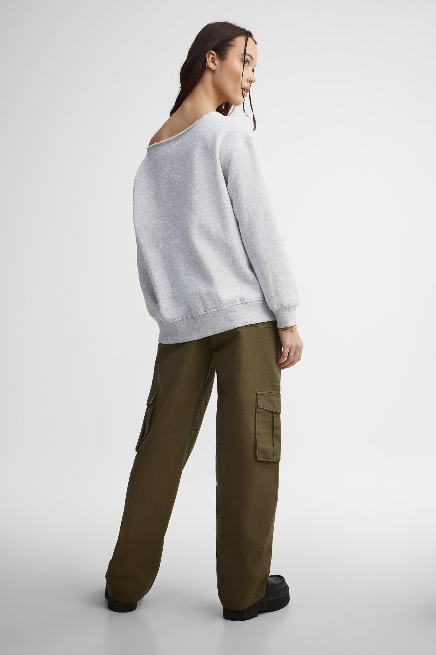 Chandail épaule dénudée coton ouaté - Femme && GRIS MULTI