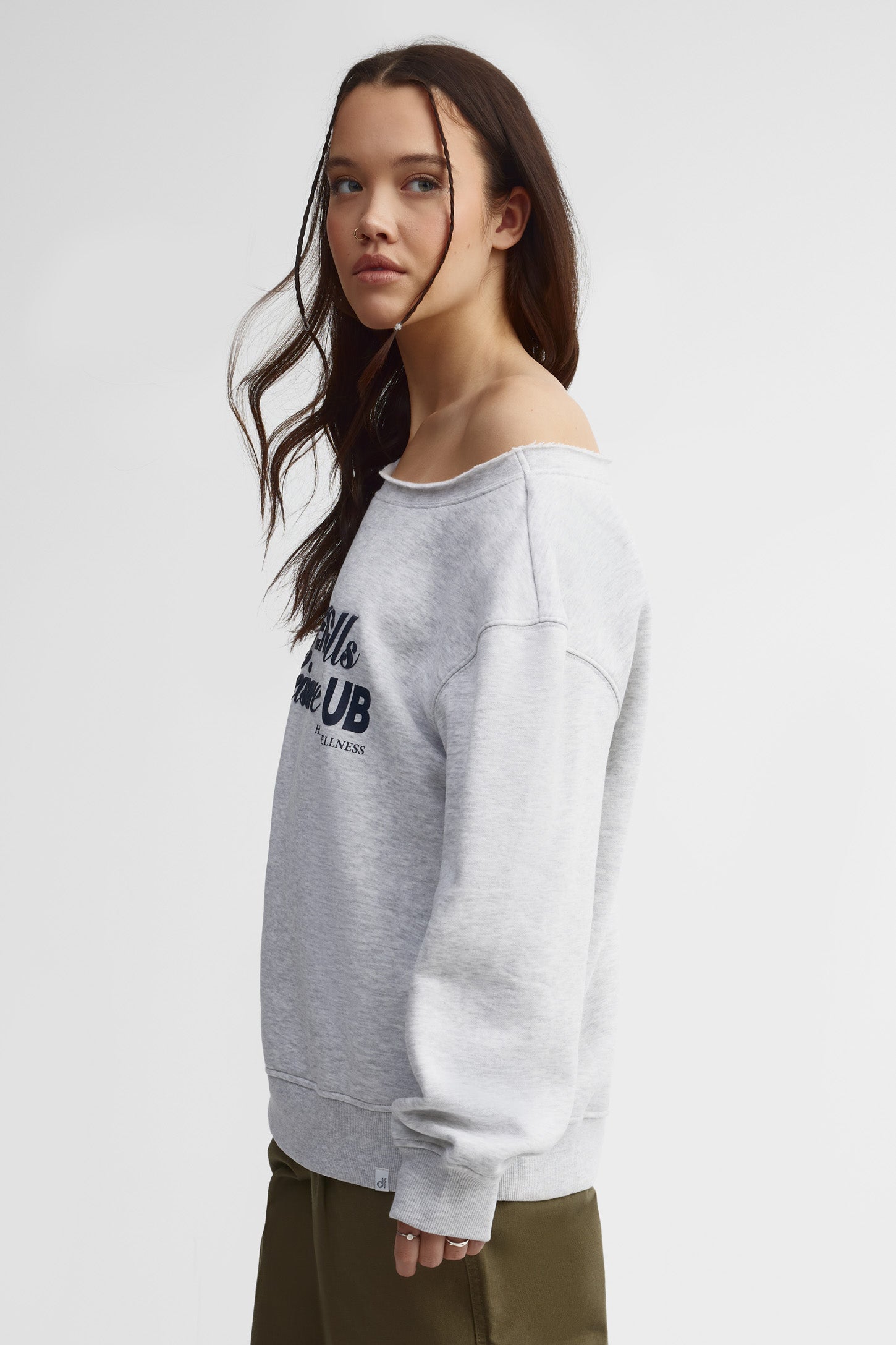 Chandail épaule dénudée coton ouaté - Femme && GRIS MULTI