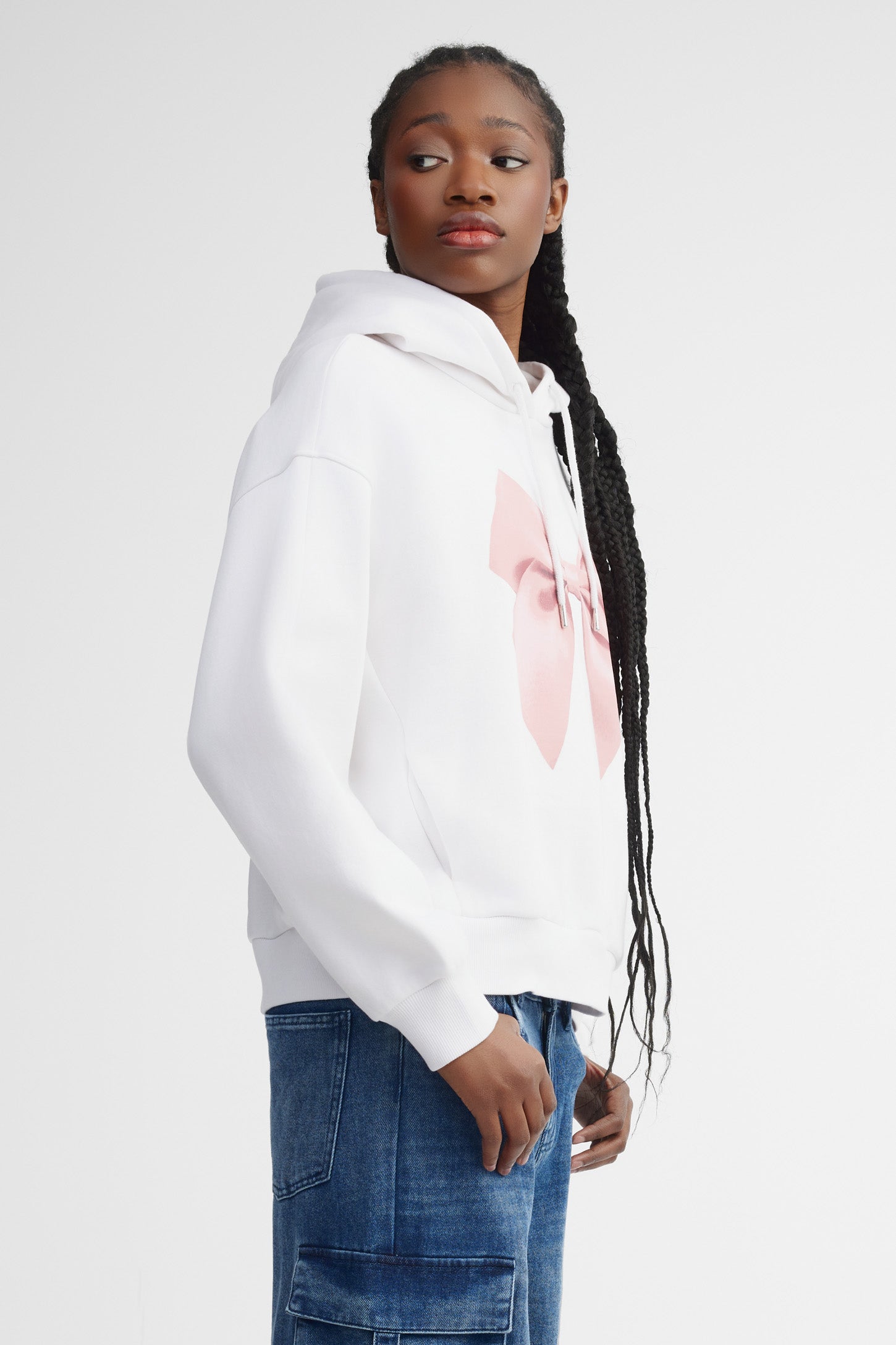 Chandail à capuchon surdimensionné coton ouaté -  Femme && BLANC MULTI