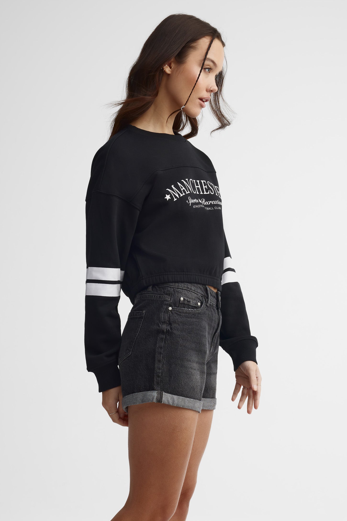 Chandail col rond bulle coton ouaté - Femme && NOIR/MULTI