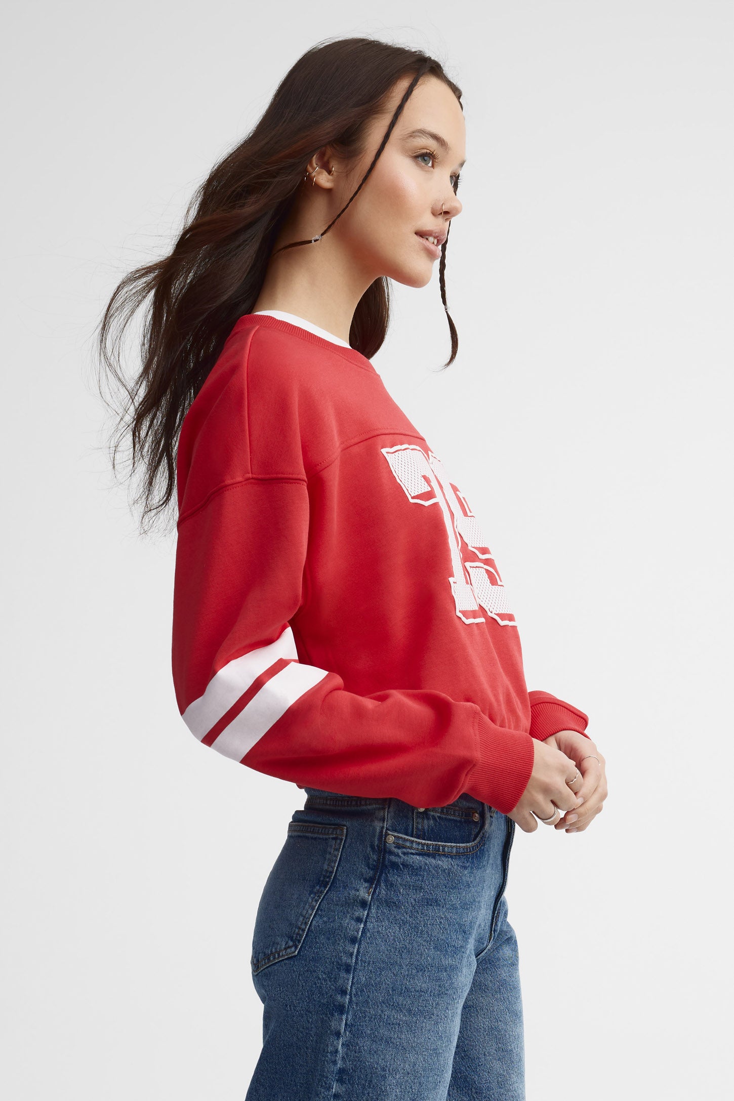 Chandail col rond bulle coton ouaté - Femme && ROUGE/MULTI