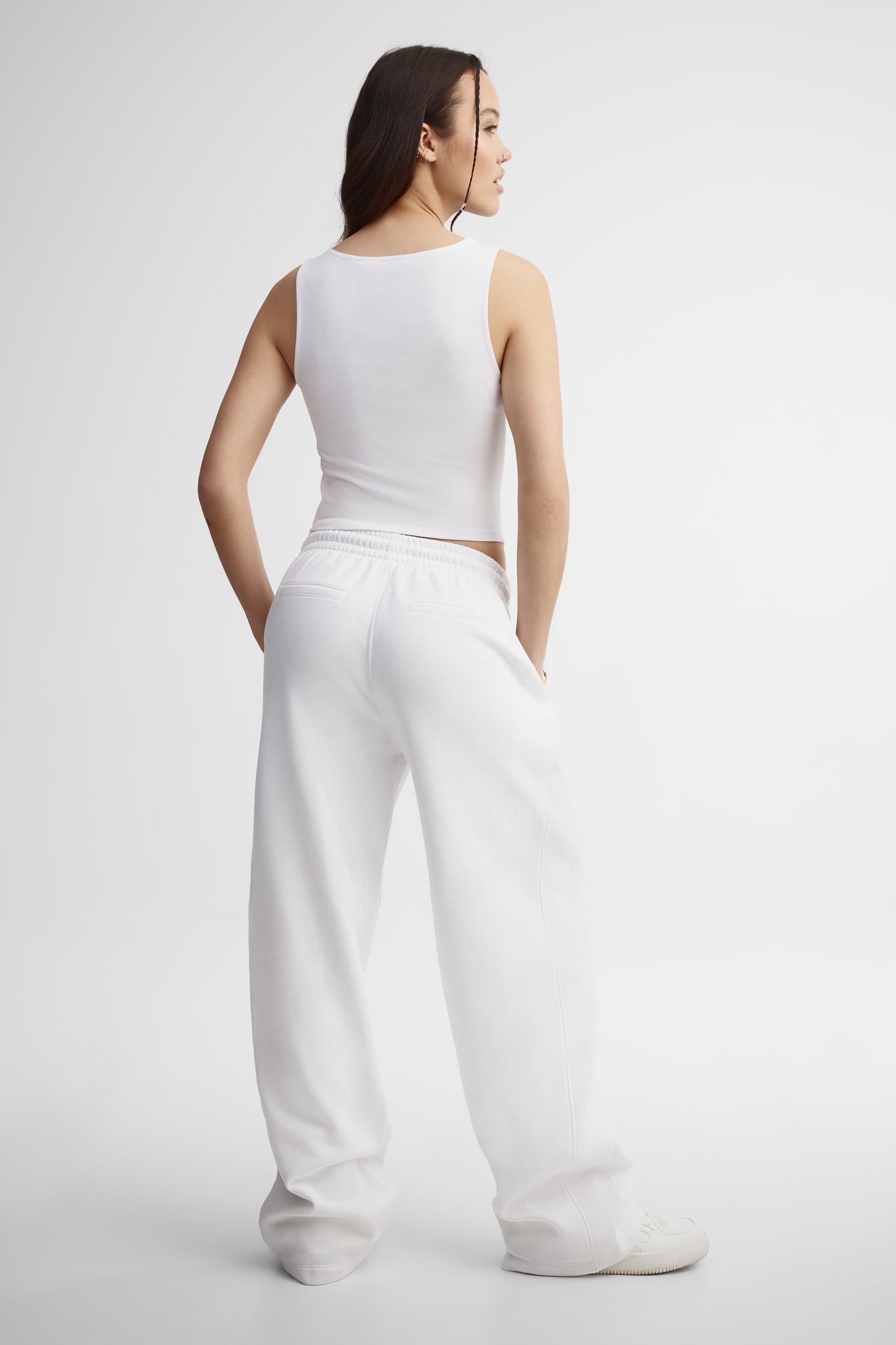 Pantalon taille haute coton ouaté - Femme && BLANC
