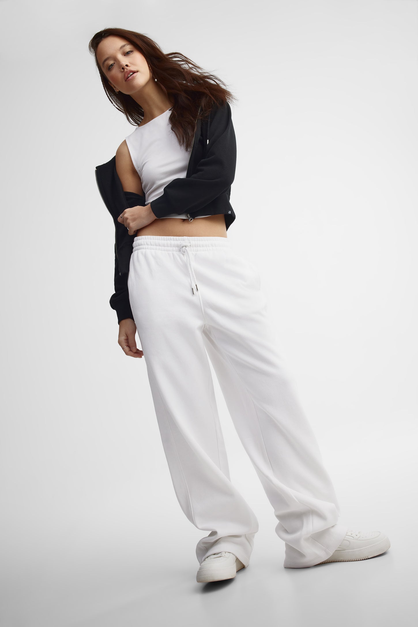 Pantalon taille haute coton ouaté - Femme && BLANC