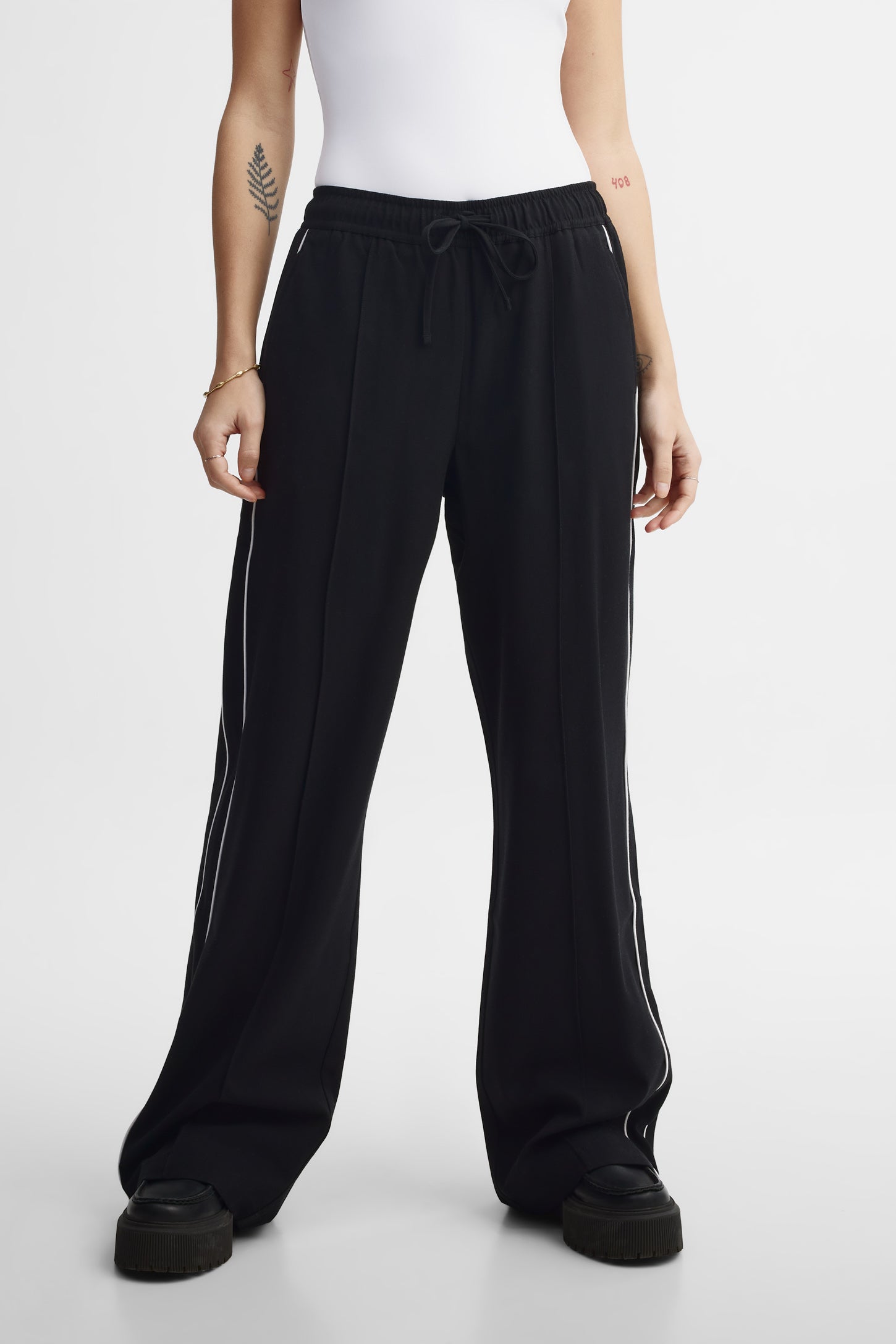Pantalon passepoil mi-taille - Femme && NOIR