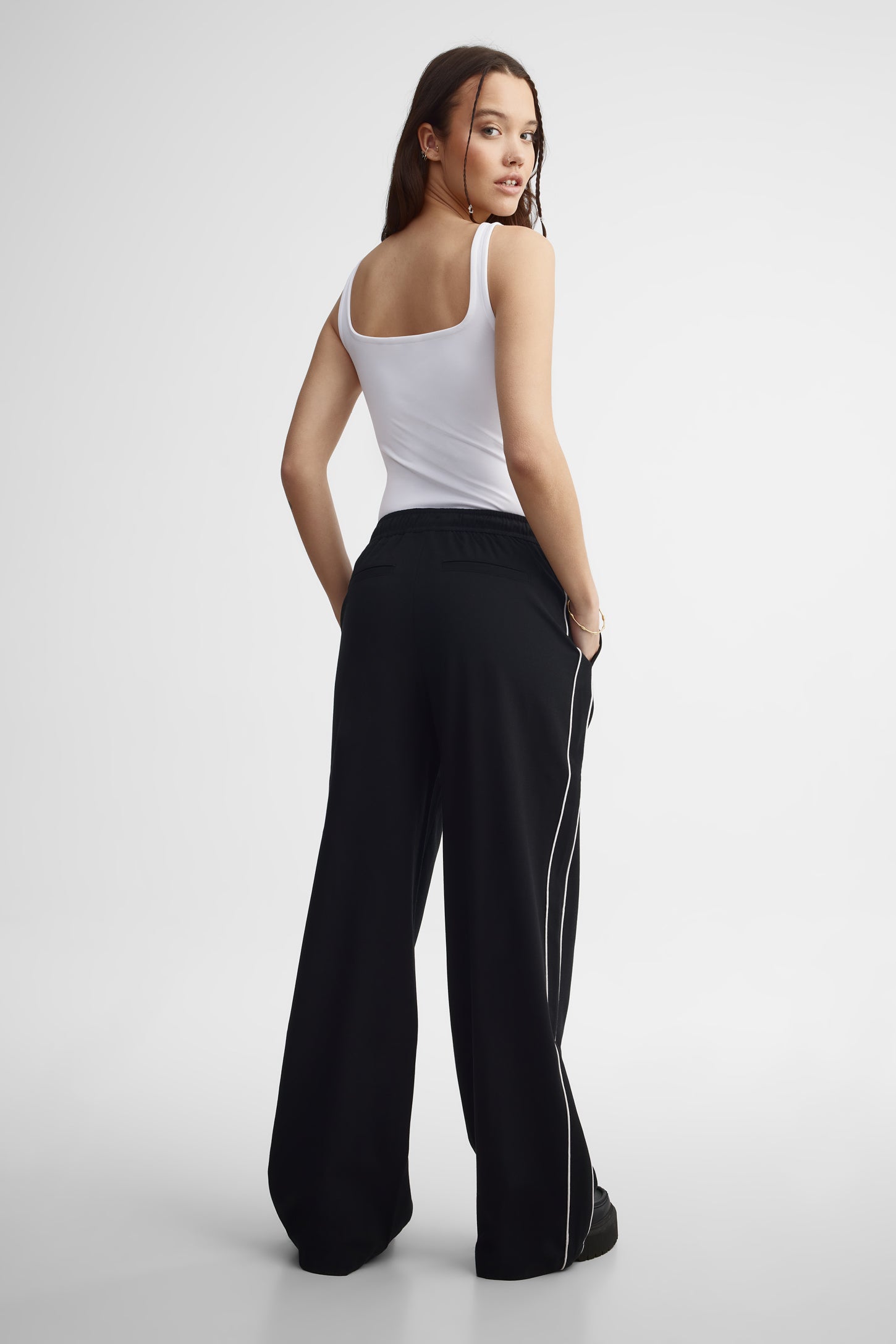 Pantalon passepoil mi-taille - Femme && NOIR