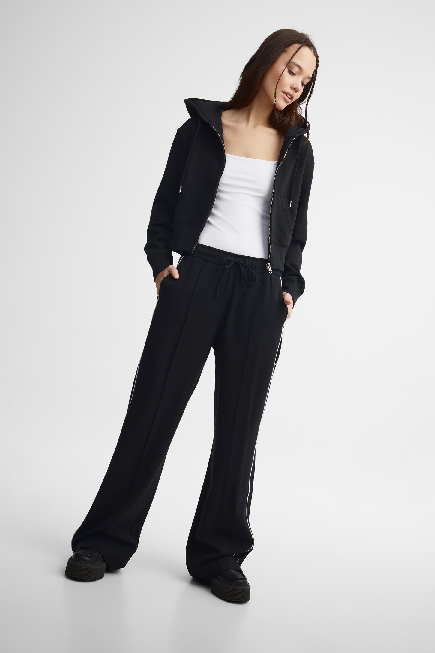 Pantalon passepoil mi-taille - Femme && NOIR