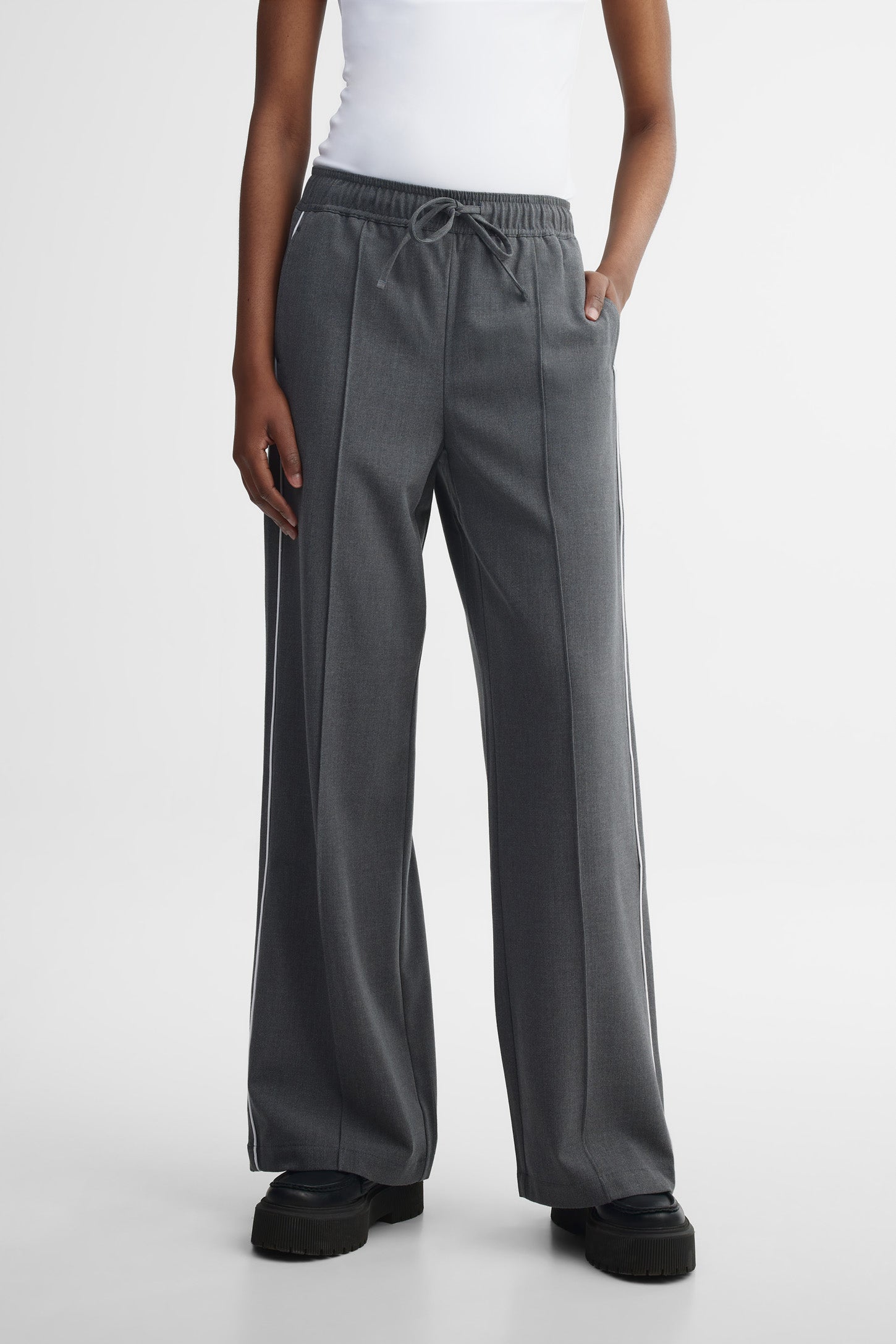 Pantalon passepoil mi-taille - Femme && GRIS MIXTE