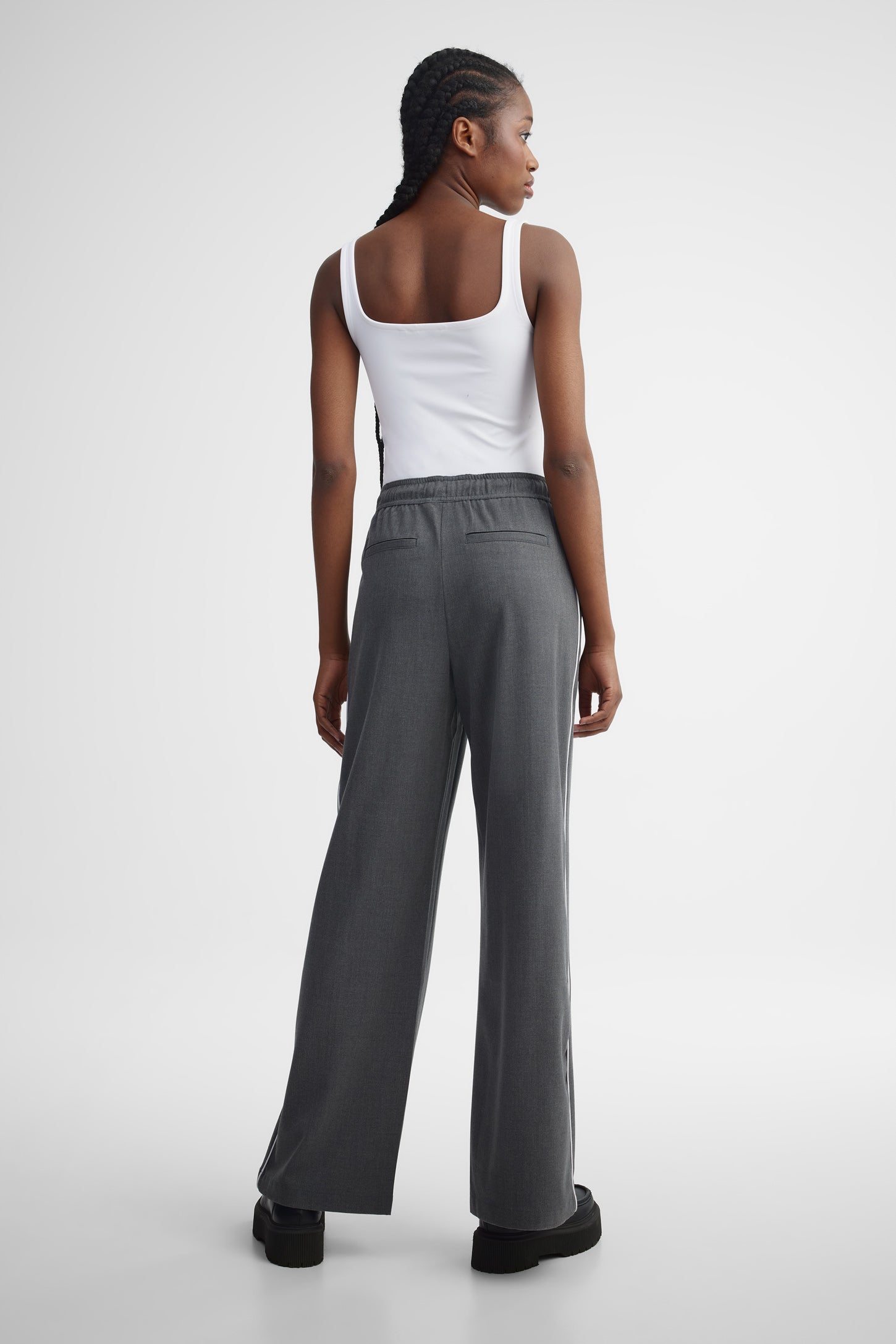 Pantalon passepoil mi-taille - Femme && GRIS MIXTE