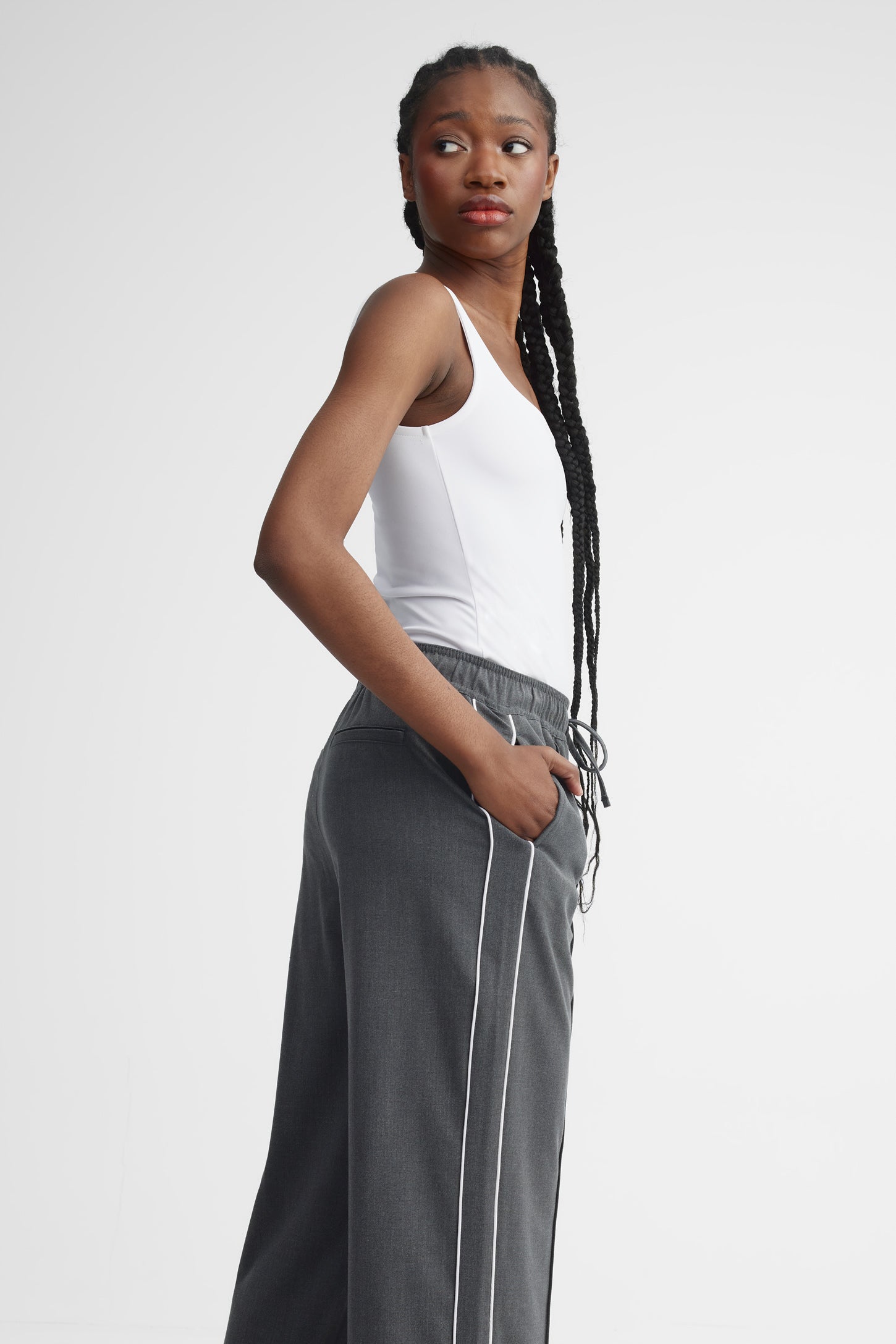 Pantalon passepoil mi-taille - Femme && GRIS MIXTE