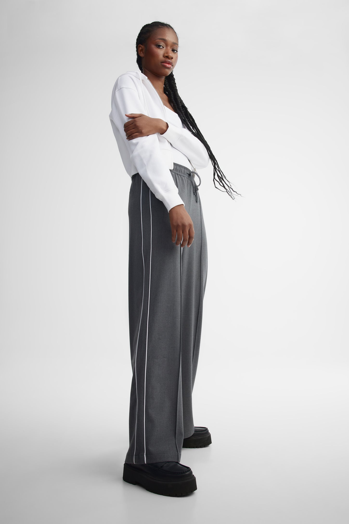 Pantalon passepoil mi-taille - Femme && GRIS MIXTE