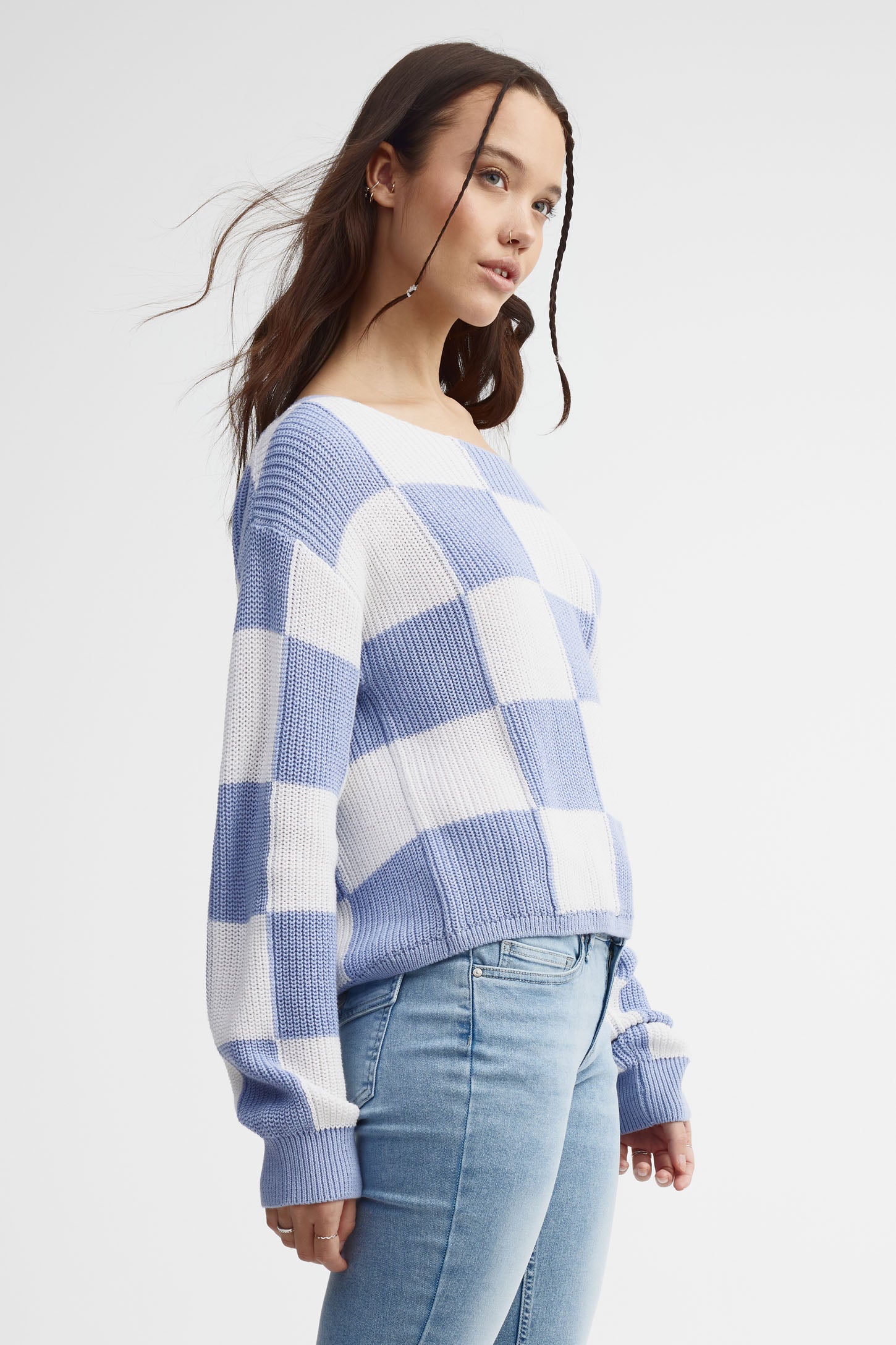 Chandail tricot à motifs - Femme && BLEU MULTI