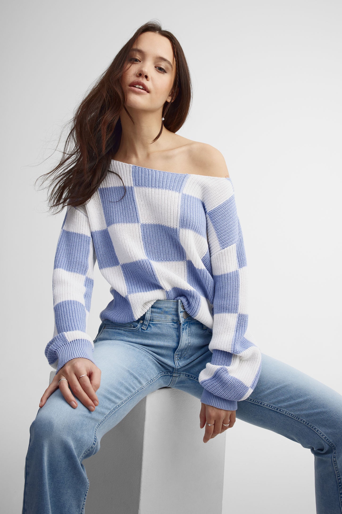 Chandail tricot à motifs - Femme && BLEU MULTI