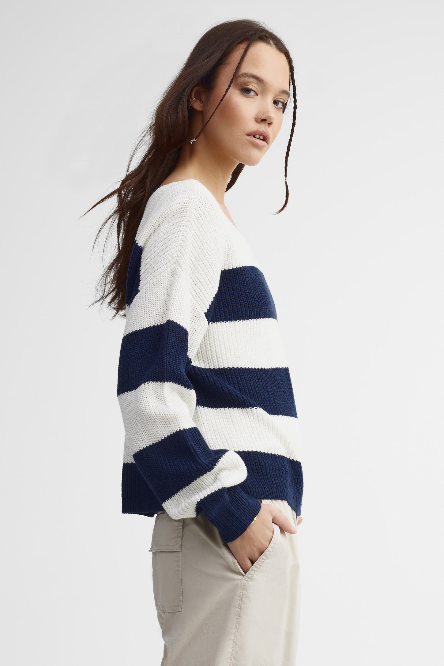 Chandail tricot à motifs - Femme && BLEU MARINE MUL