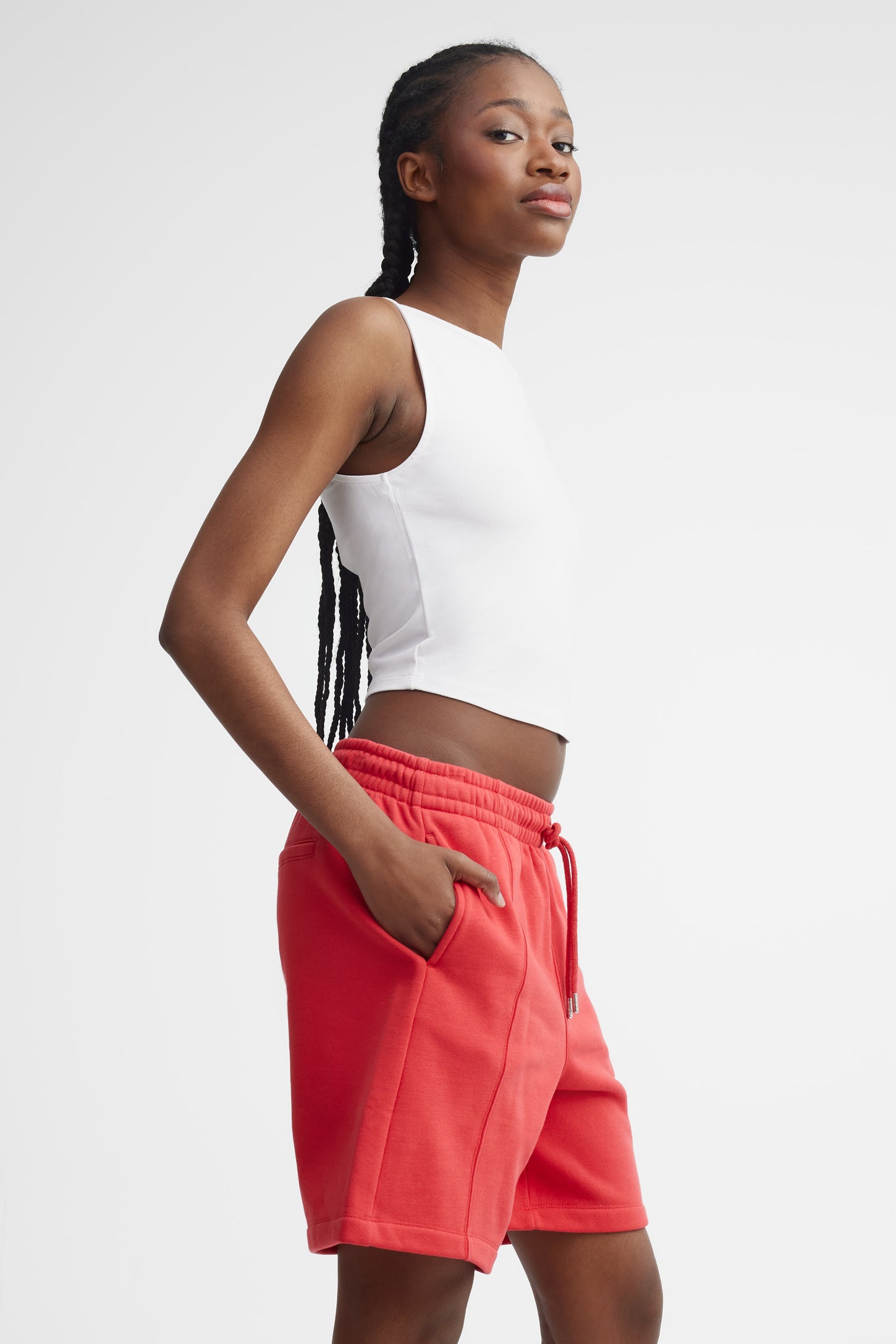 Bermuda coton ouaté - Femme && ROUGE