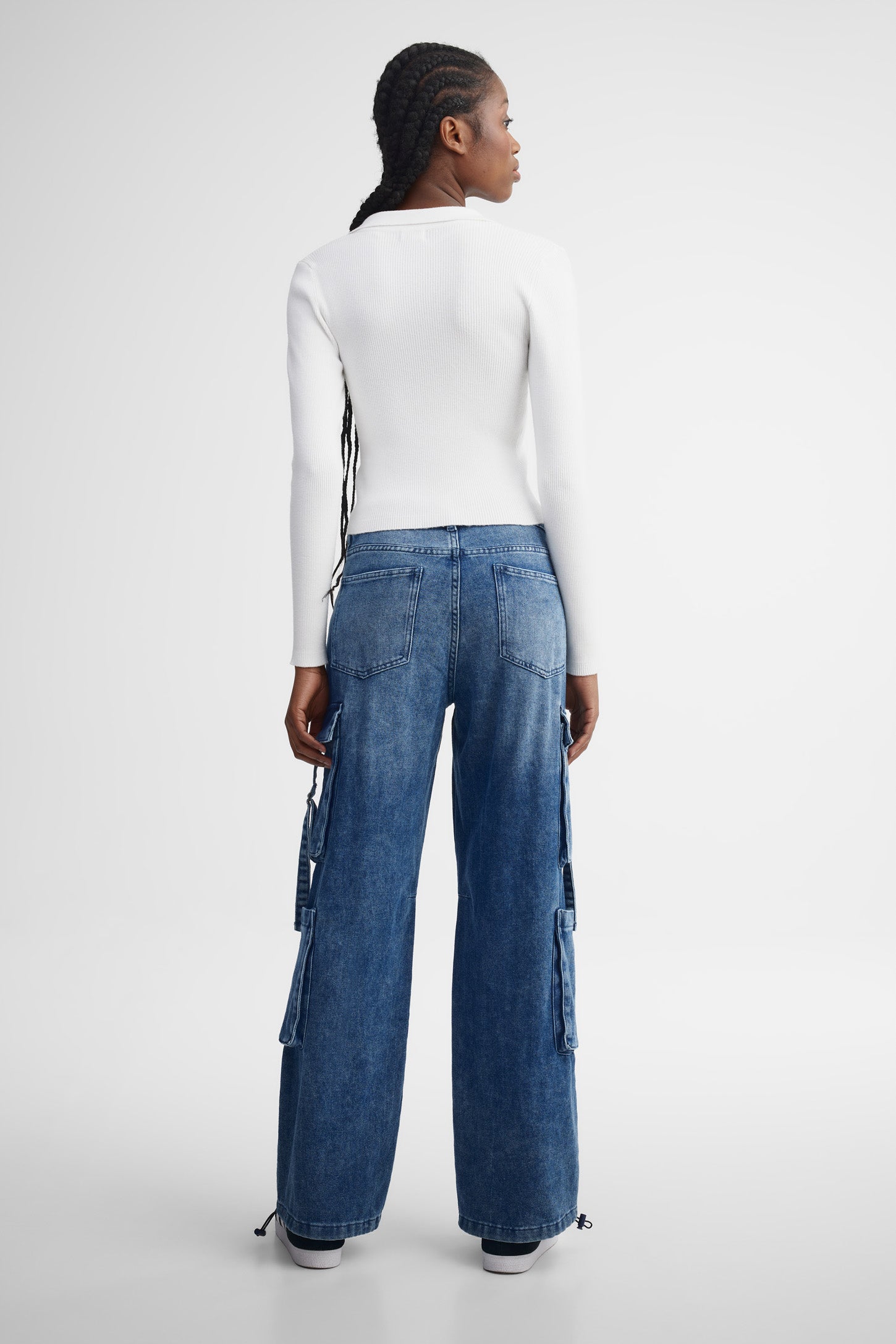 Polo manches longues côtelé - Femme && BLANC