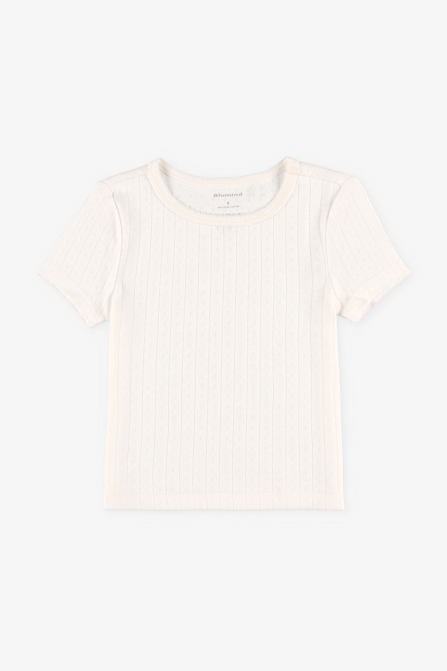 T-shirt col rond pointelle coton - Enfant fille && BLANC