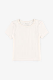 T-shirt col rond pointelle coton - Enfant fille && BLANC