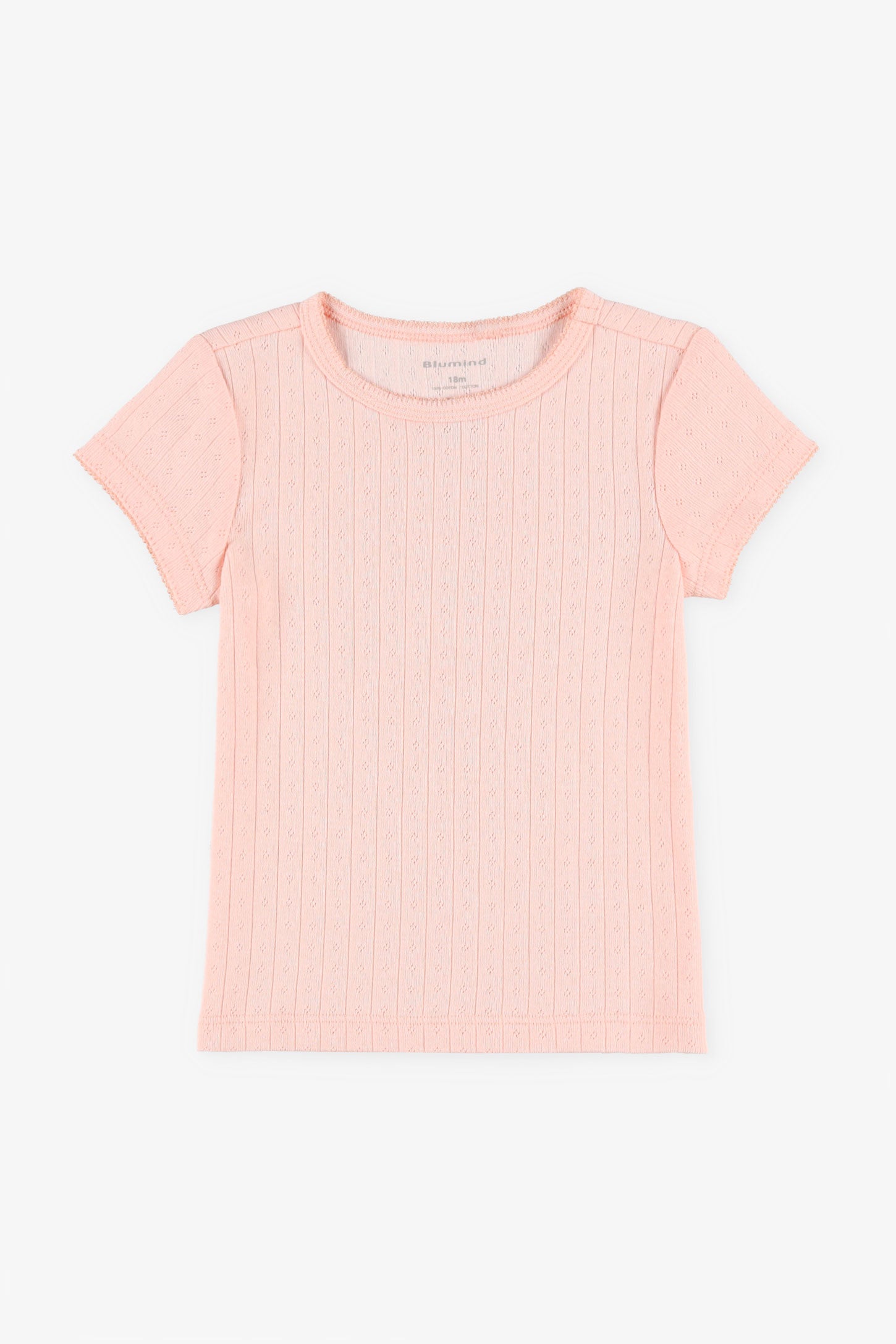 T-shirt col rond pointelle coton - Enfant fille && ROSE