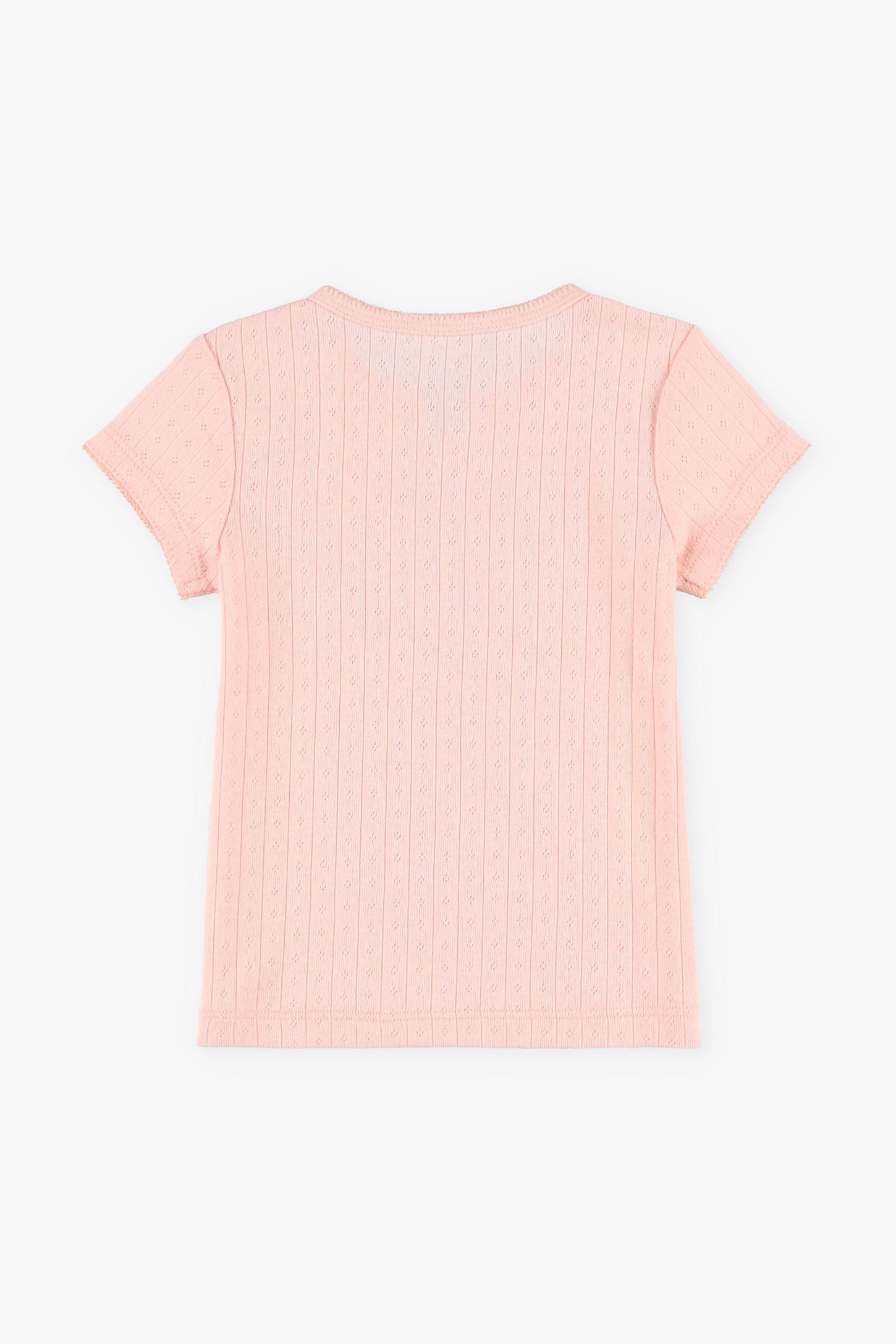 T-shirt col rond pointelle coton - Enfant fille && ROSE