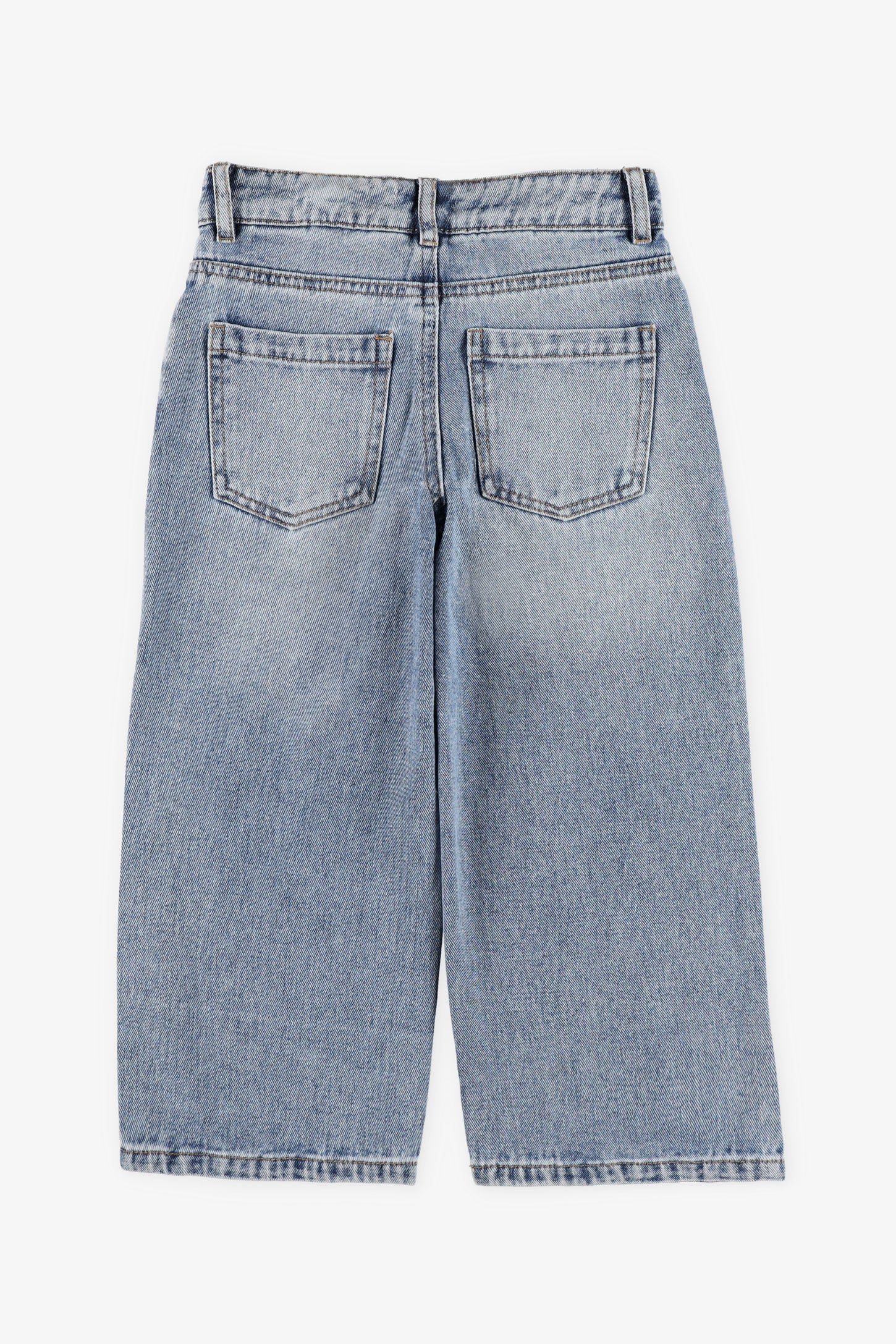 Jeans jambe large fleurs brodées - Enfant fille && BLEU