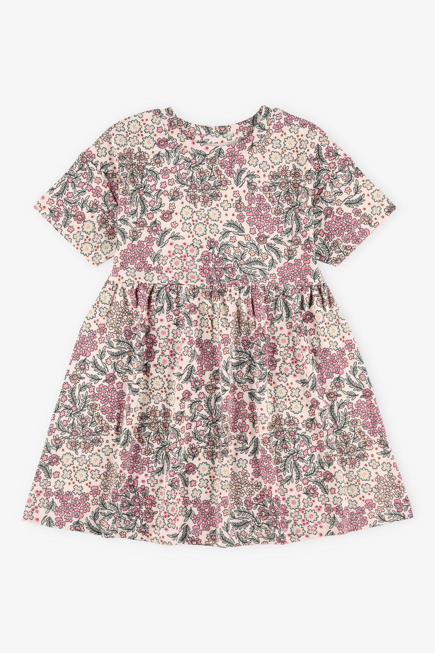 Robe manches courtes imprimé moss - Enfant fille && ROSE MULTI