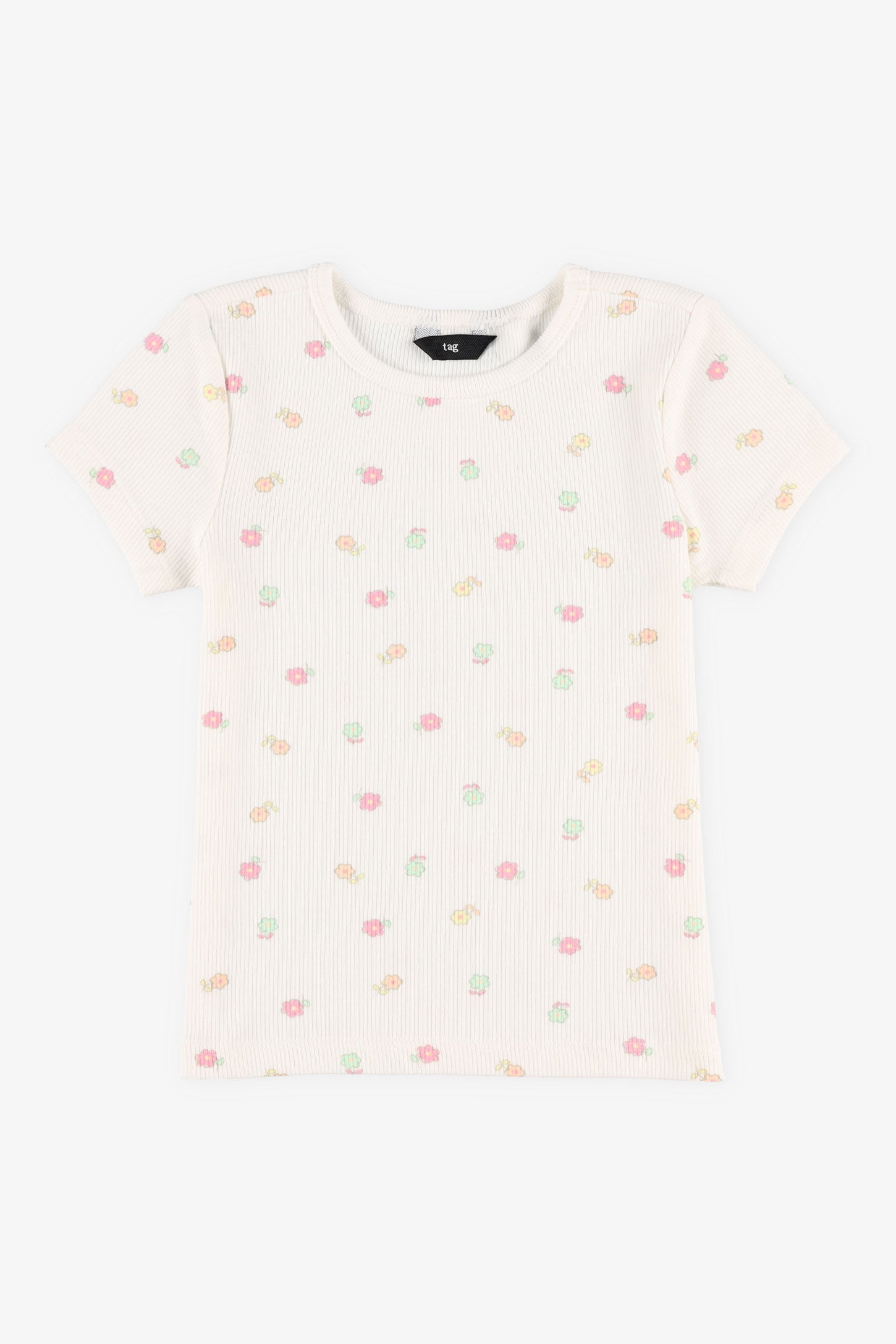 T-shirt côtelé en coton - Enfant fille && BLANC MULTI