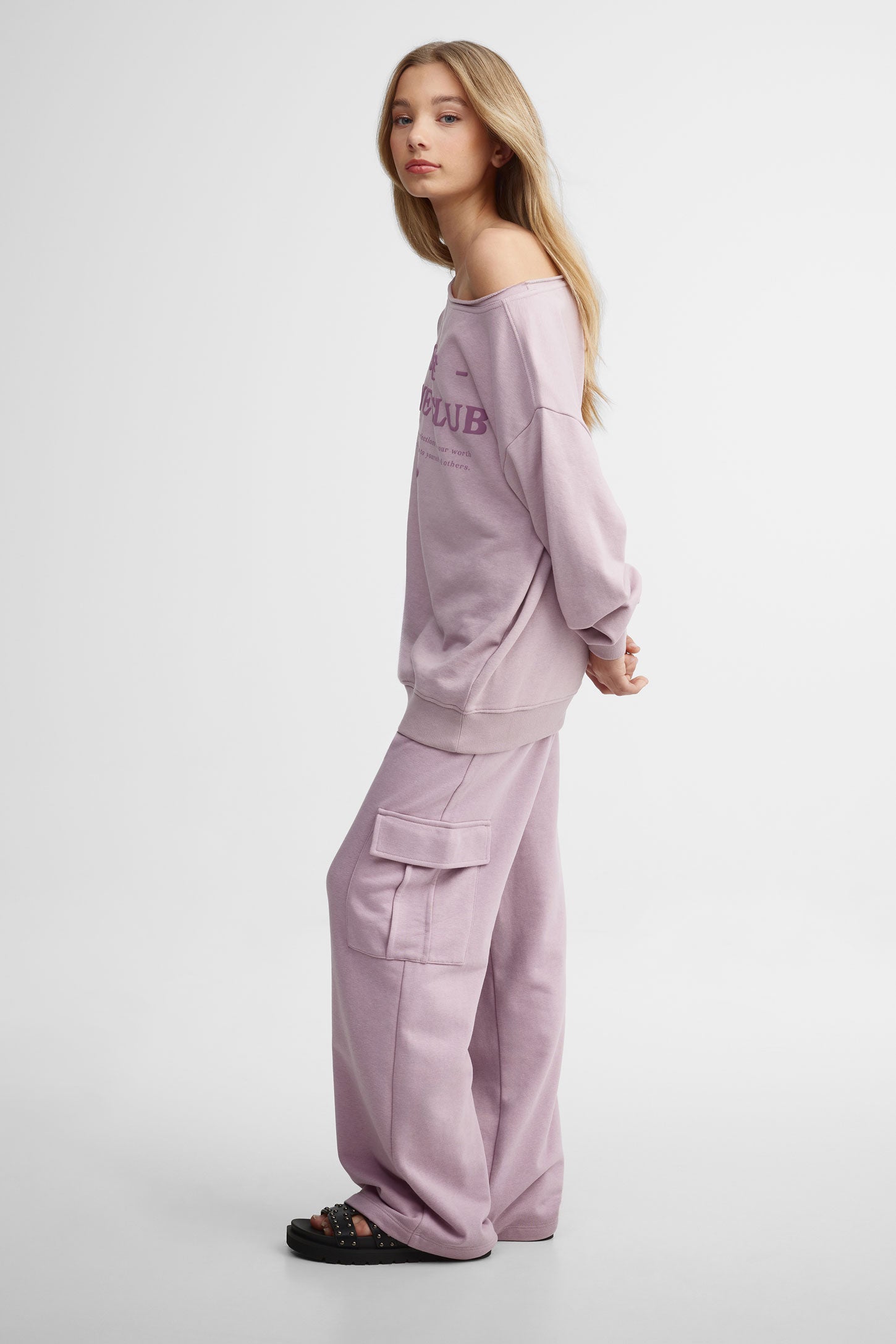 Chandail épaules dénudées coton ouaté - Ado fille && MAUVE