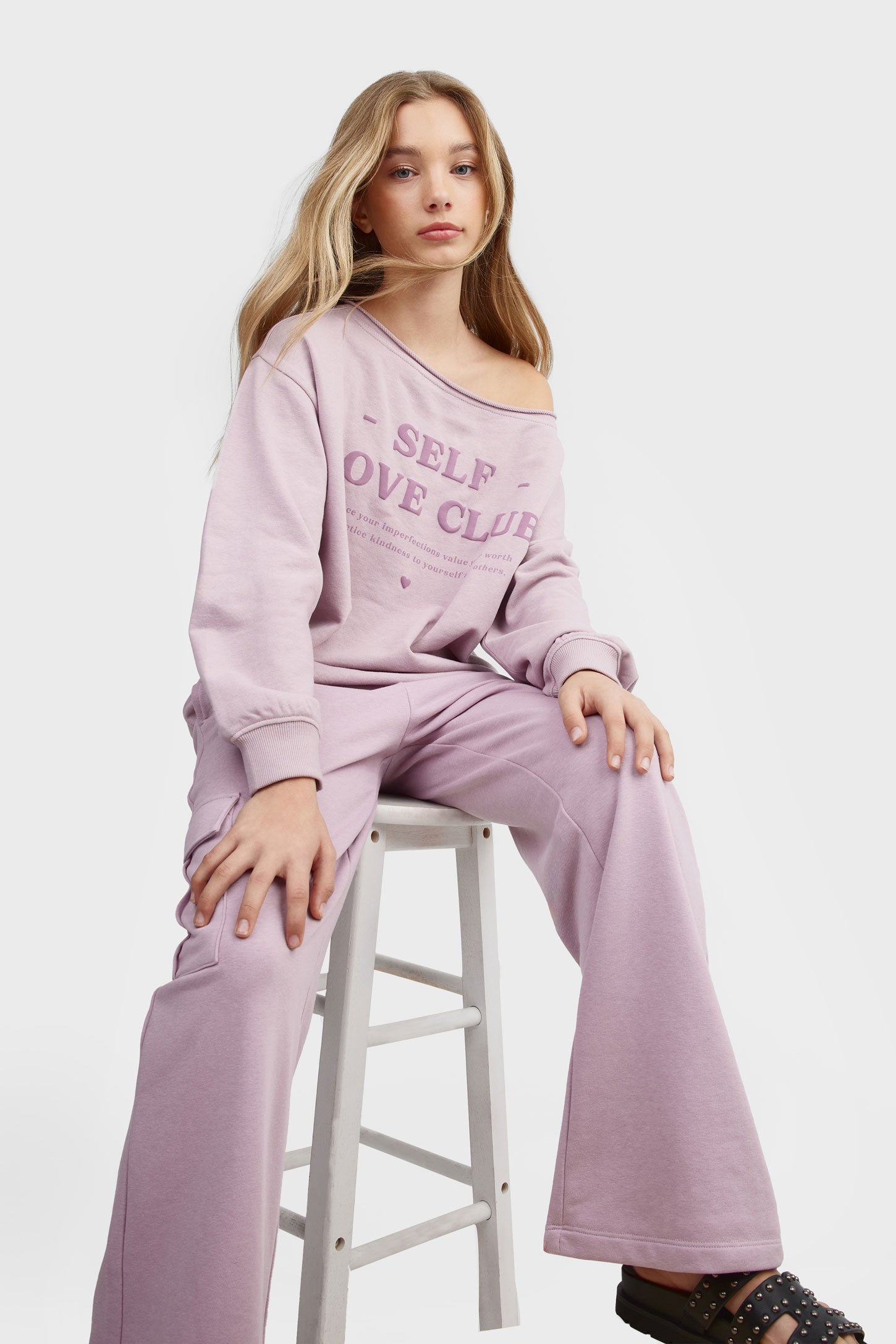 Chandail épaules dénudées coton ouaté - Ado fille && MAUVE