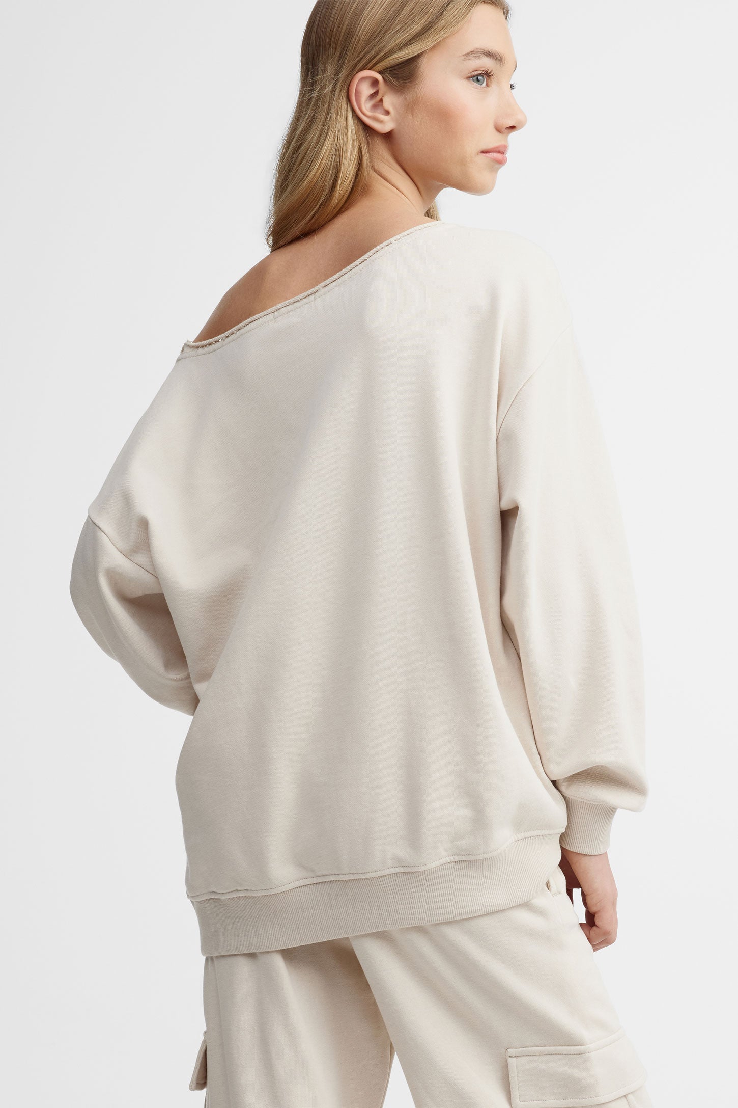 Chandail épaules dénudées coton ouaté - Ado fille && BEIGE