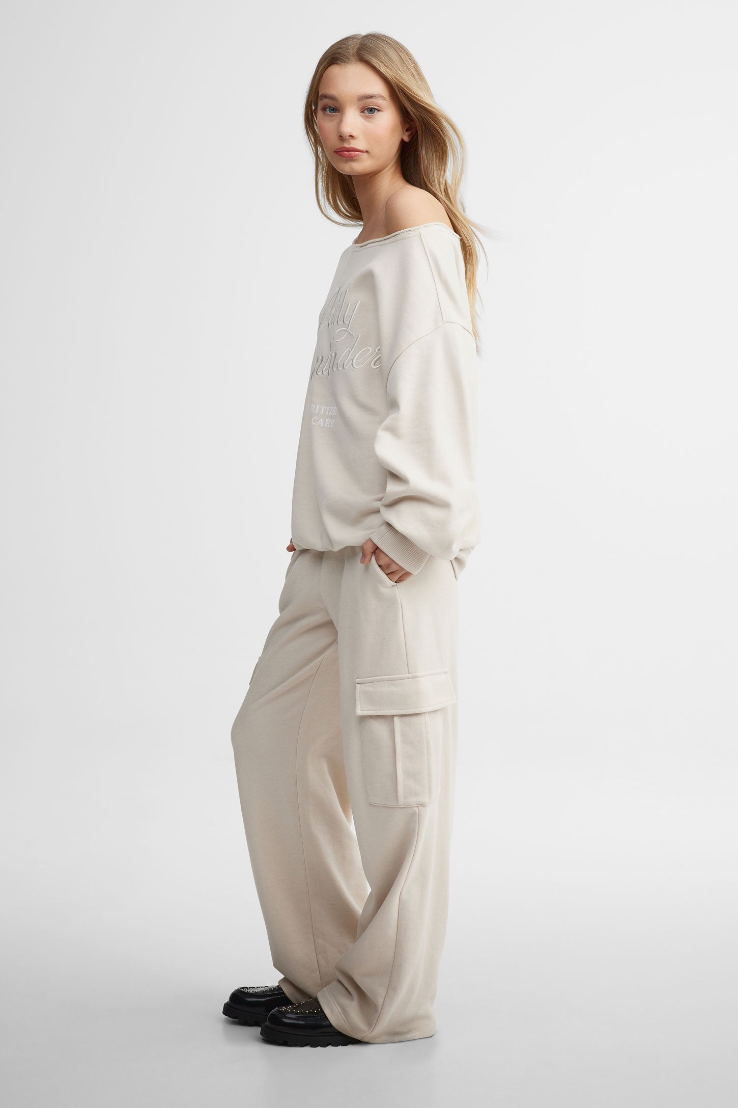 Chandail épaules dénudées coton ouaté - Ado fille && BEIGE