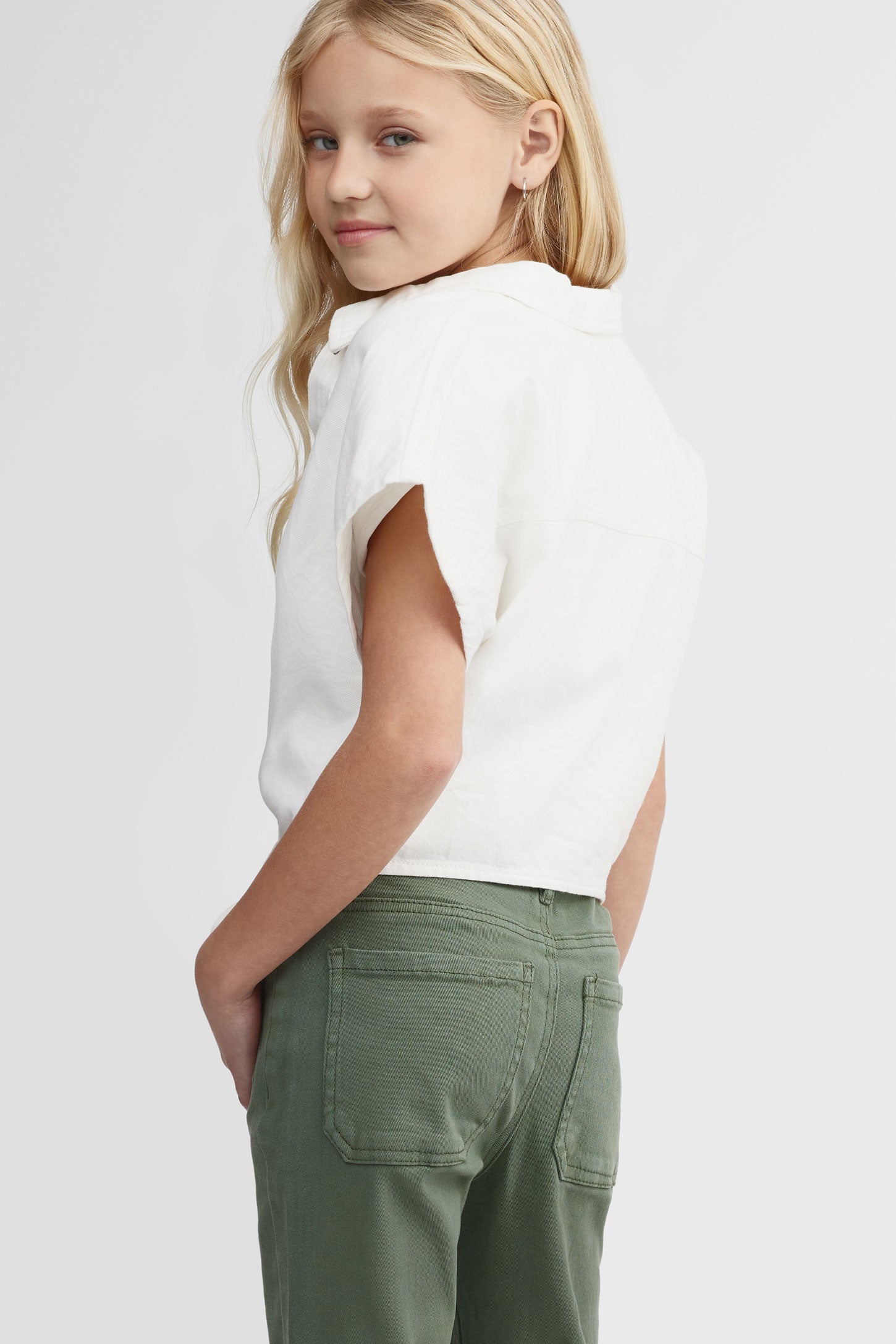Chemisier manches courtes nouée en jeans - Ado fille && BLANC
