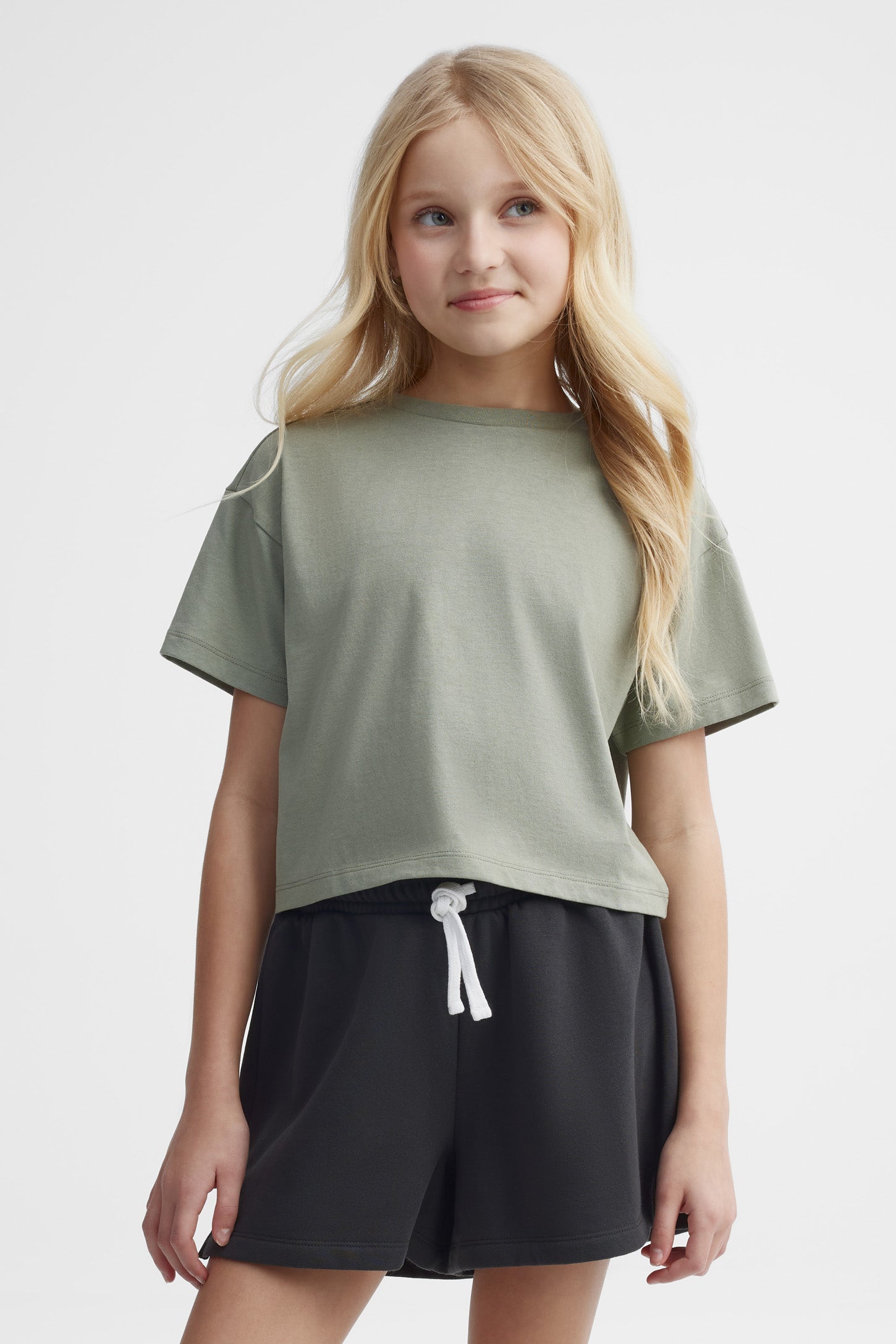 T-shirt écourté coton - Ado fille && KAKI