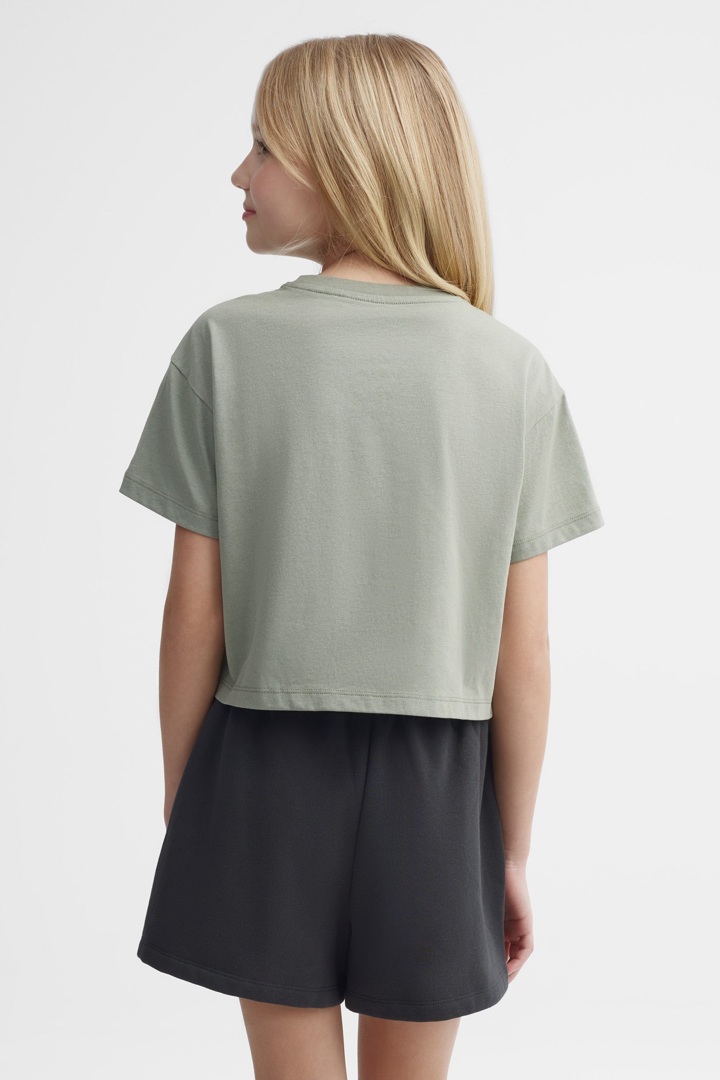 T-shirt écourté coton - Ado fille && KAKI