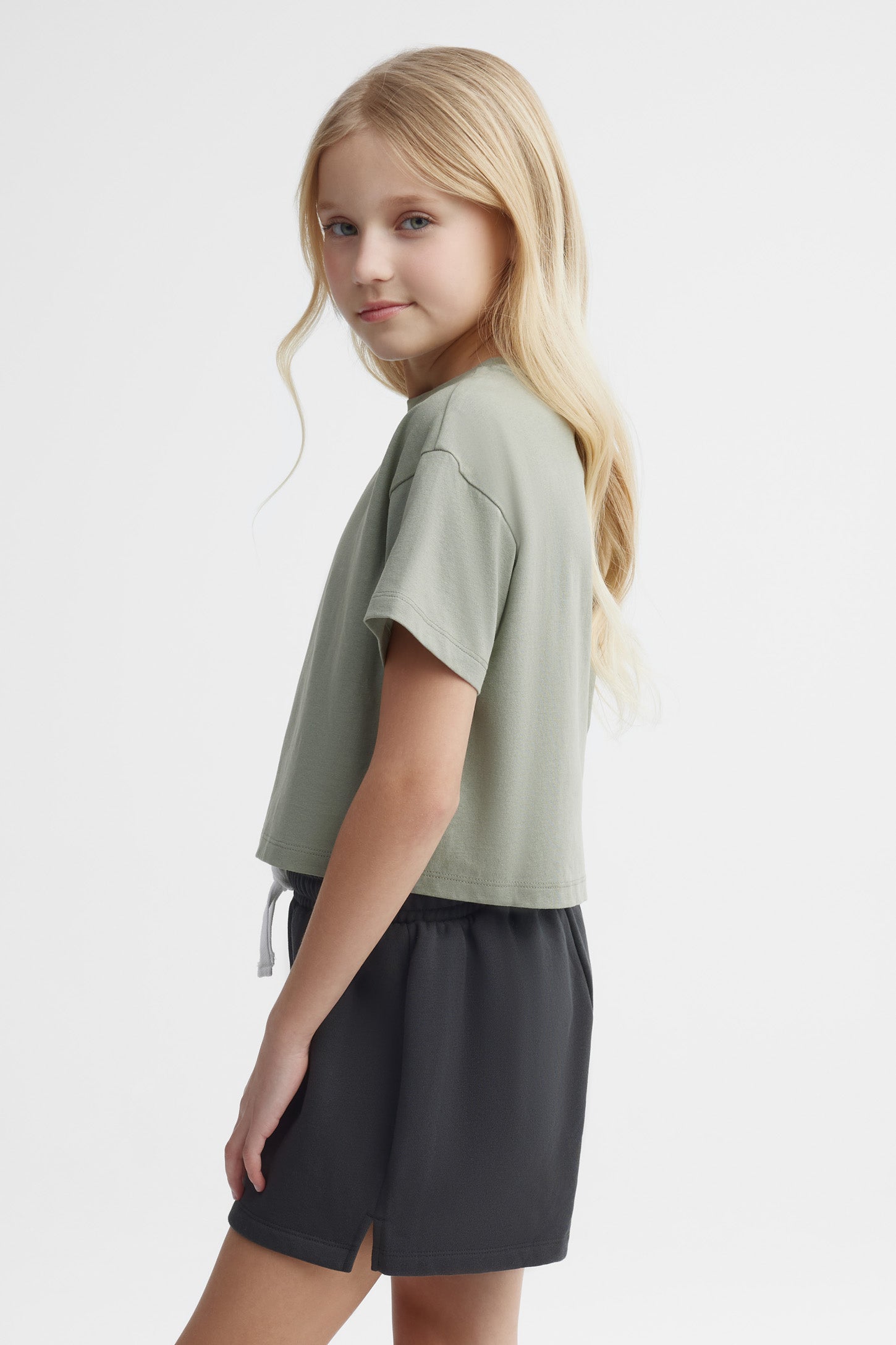 T-shirt écourté coton - Ado fille && KAKI