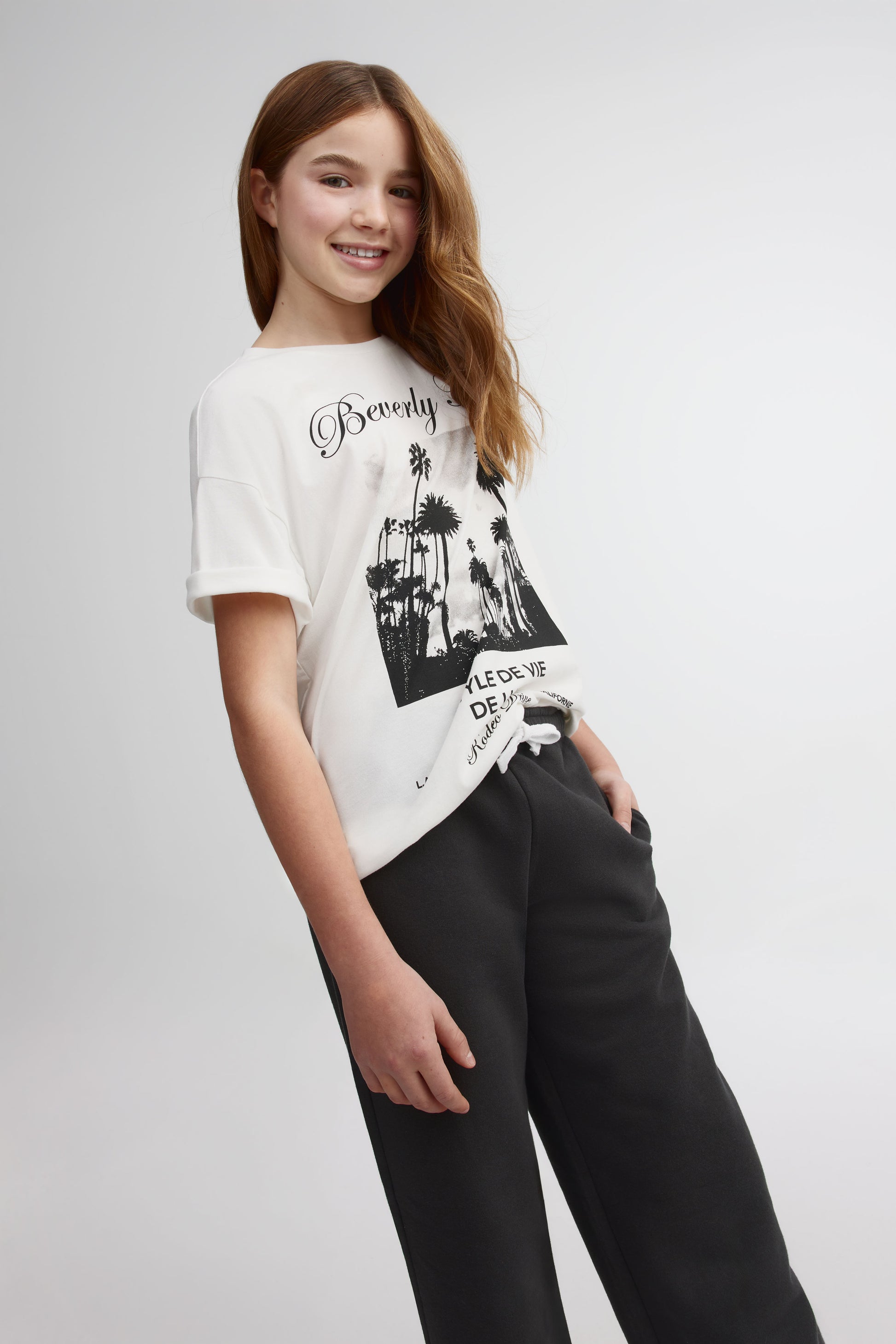 T-shirt surdimensionné col rond coton, 2/25$ - Ado fille && BLANC