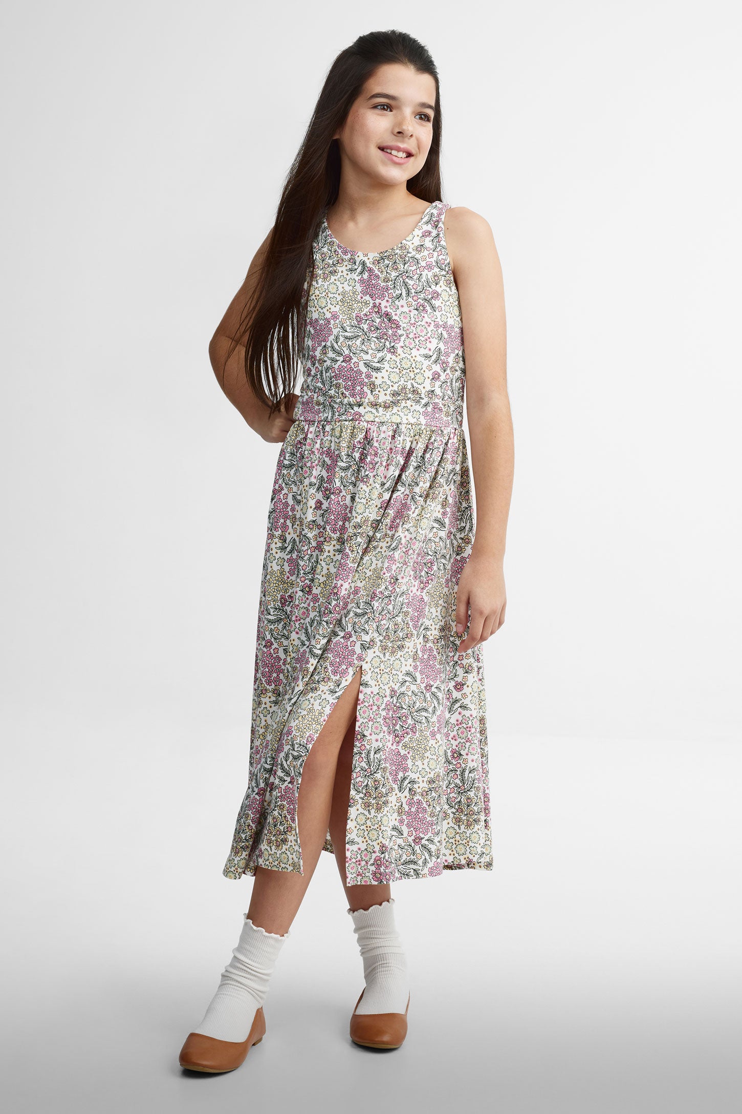 Robe longue imprimée en moss - Ado fille && BLANC MULTI