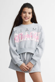 Chandail col rond coton ouaté - Ado fille && GRIS MIXTE