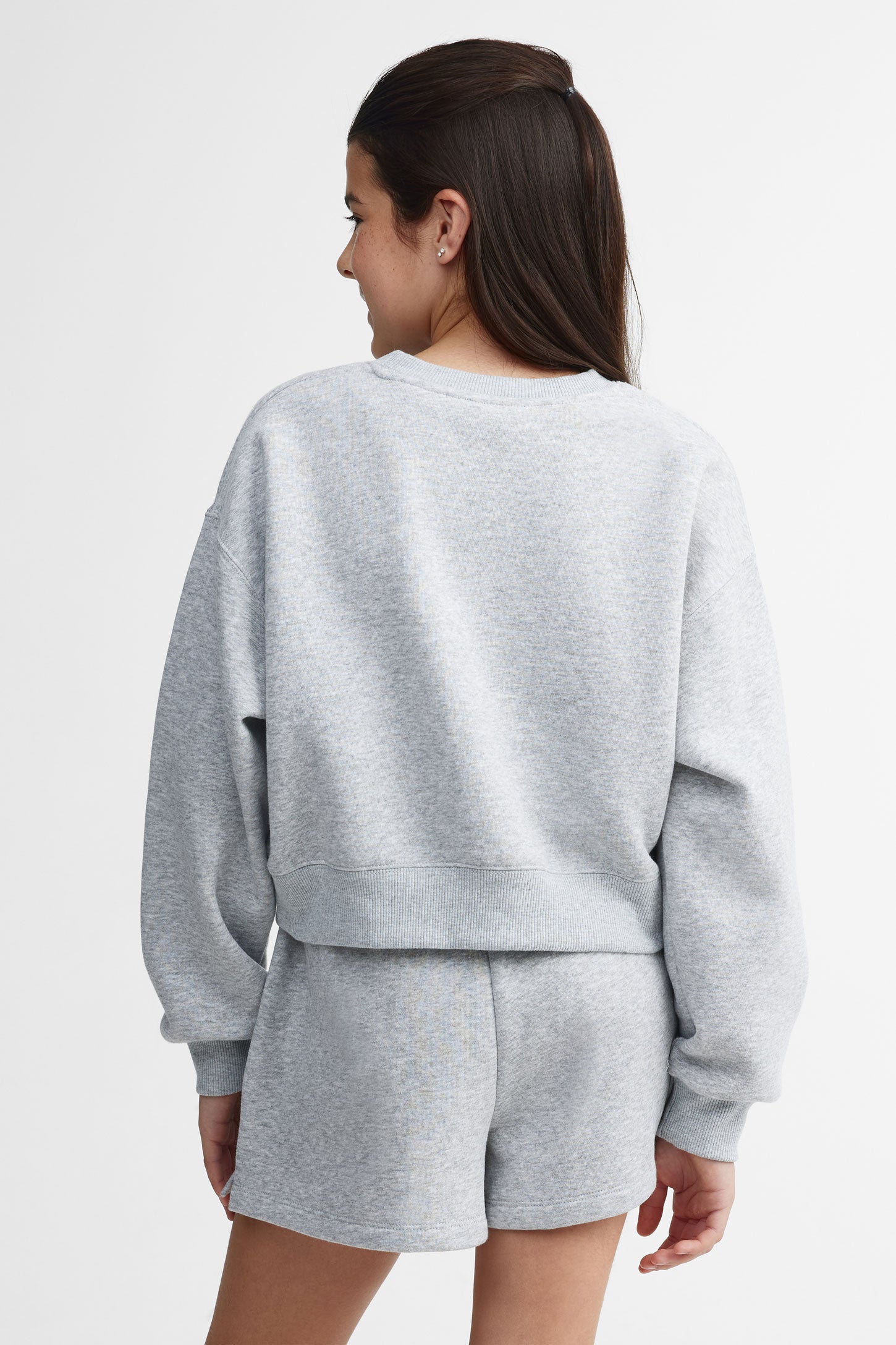 Chandail col rond coton ouaté - Ado fille && GRIS MIXTE